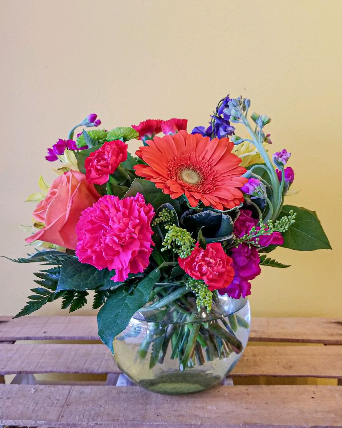 Fiesta Bowl - Small bubble bowl filed with festive bright colors. H:10" H:11"