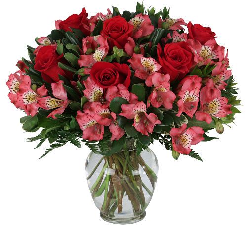 Valentine's Wish - Send loving wishes with this lovely vase arrangement of Red Roses and Pink Alstroemeria. ​Something special for that special someone!