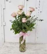 Half dozen Light pink roses - These light pink "Sweet Akito" roses are arranged by our floral team in a glass vase with greenery and filler.  Perfect for any occasion!