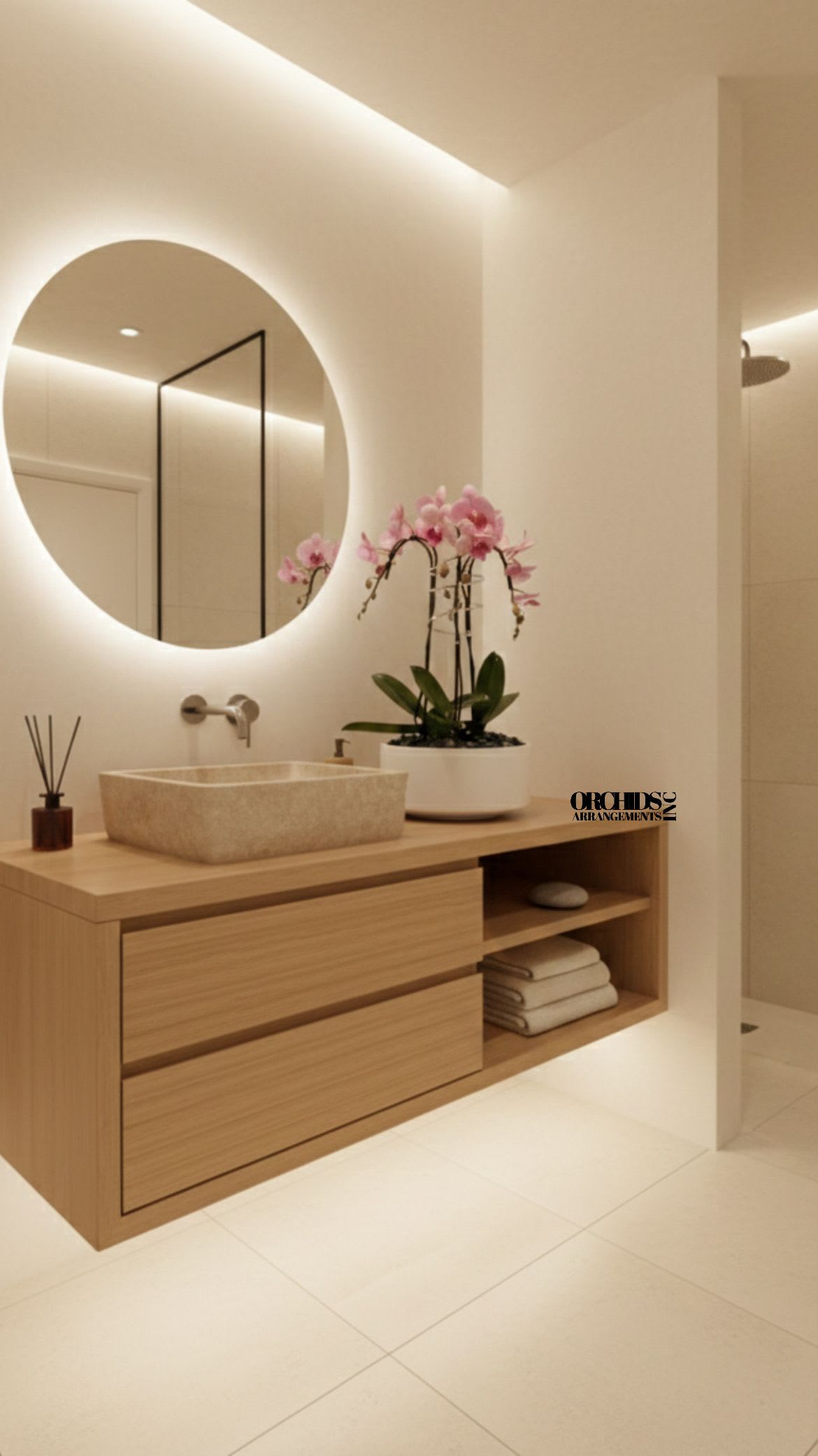 Send Pink Orchids - A high quality Triple pink orchid arrangement with a vase 12" D X 6" T. An orchid arrangement flower deliver for any occasion design with fresh natural real beautiful Phalaenopsis cascade orchid plant minimalist decor. 