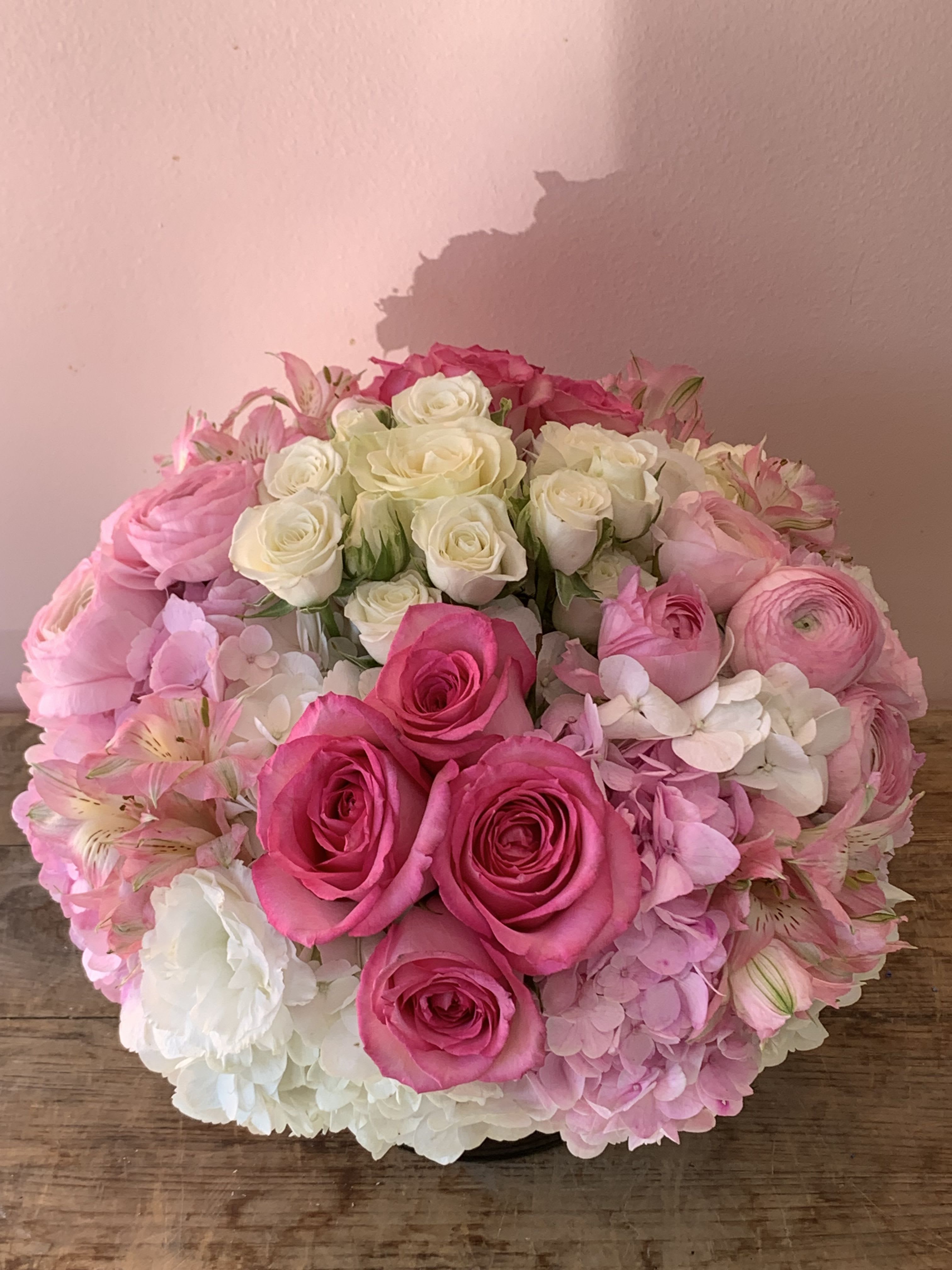 Pink &amp; White Harmony | Modern Contemporary Delivery in San Francisco - Experience a balanced masterpiece of contemporary design. As a full-service San Francisco florist, Fillmore Florist has elegantly designed this arrangement to deliver sophisticated grace to every corner of the city. It is the premier choice for San Francisco flower delivery when you want a clean, modern aesthetic that radiates tranquility.  Elegantly composed in a clear cylinder glass vase, this design features:      Pink Ranunculus &amp; Light Pink Roses: High-texture, boutique-grade focal blooms.      White &amp; Pink Hydrangeas: Providing a voluminous, multi-tonal foundation.      White Lisianthus &amp; Alstroemerias: Adding ruffled depth and extreme longevity.  The Fillmore Florist Quality Standard      6-Day Market Exculpatory Proof: We source from the local market 6 days a week, allowing us to provide you with the freshest flower inventory for your flower delivery in San Francisco.      City-Wide Logistics Mastery: We provide San Francisco flower delivery to every neighborhood, ensuring hand-delivered perfection regardless of location.      24/7 Digital Command: As your trusted San Francisco florist, our online portal is on standby 24/7 for year-round gifting.  Approximate Dimensions: 13”H x 12”W  