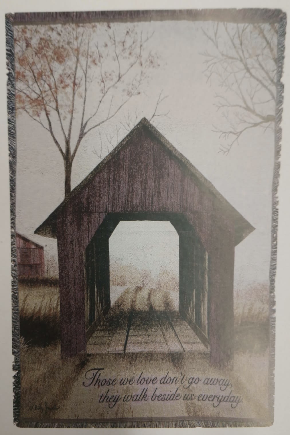 Sympathy Blanket #1  - This sympathy throw blanket is 100% cotton and 4’x5’ The blanket says.. Those we love don't go away they stay beside us everyday.