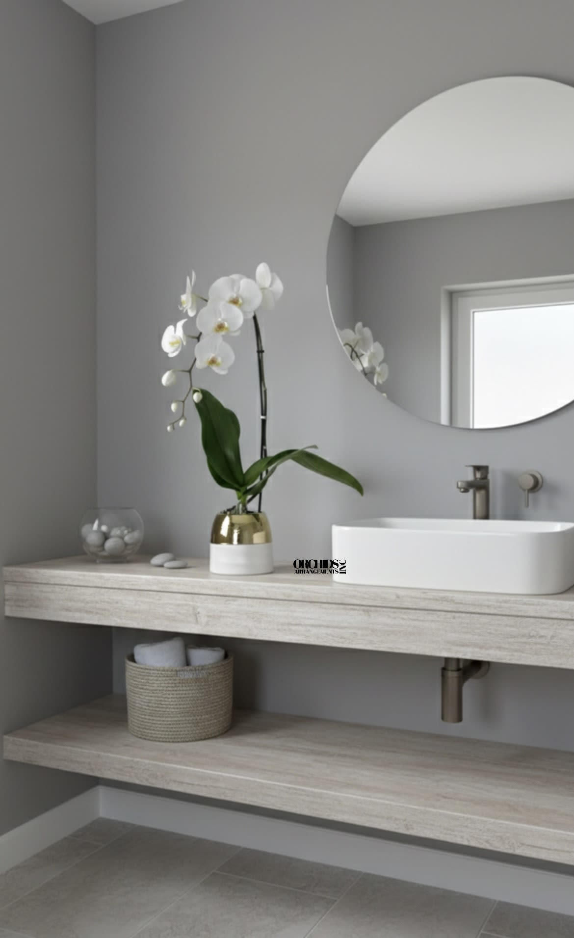 White Orchids Today - A high quality Single white orchid arrangement with a vase 5.75" D X 5" T. An orchid arrangement deliver for any occasion design with fresh natural real beautiful Phalaenopsis cascade orchid plant minimalist decor.