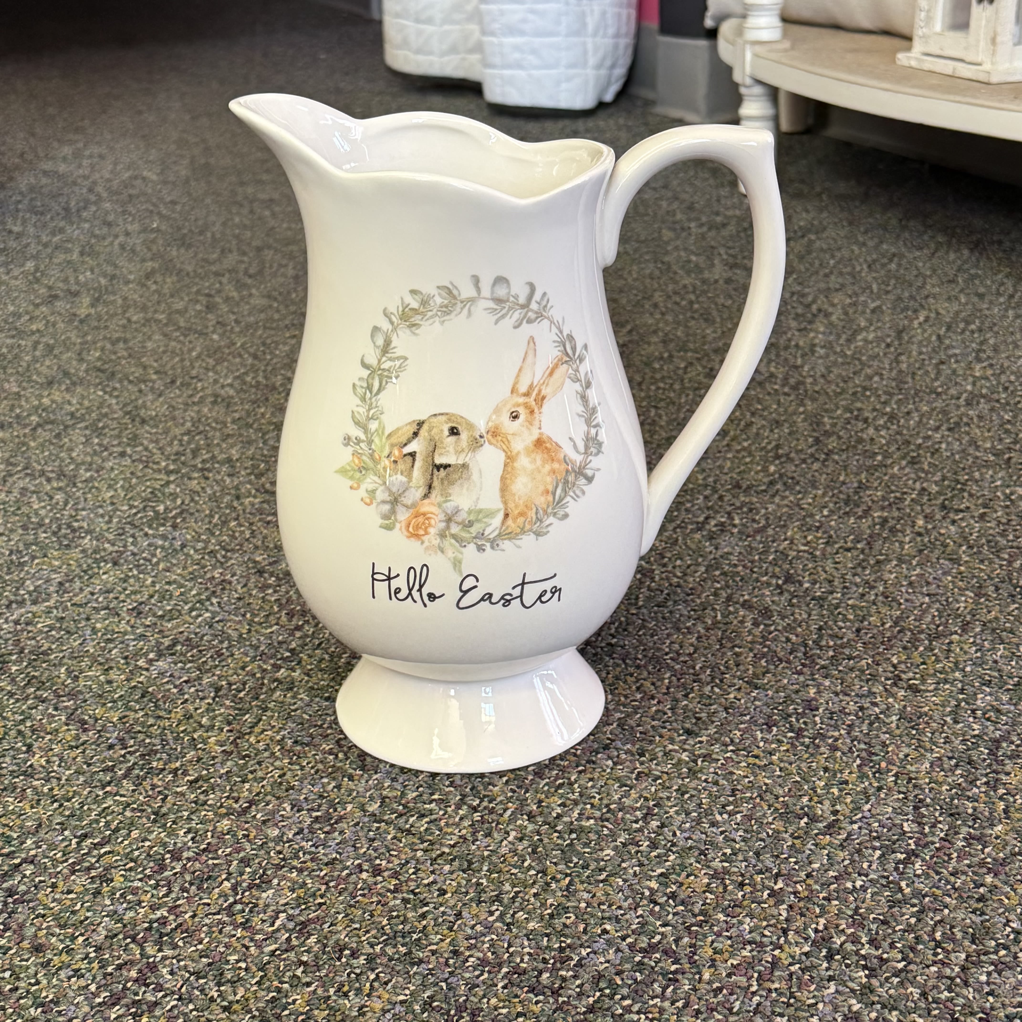 Lg. Ceramic Easter Bunny Pitcher - A large ceramic Easter bunny pitcher