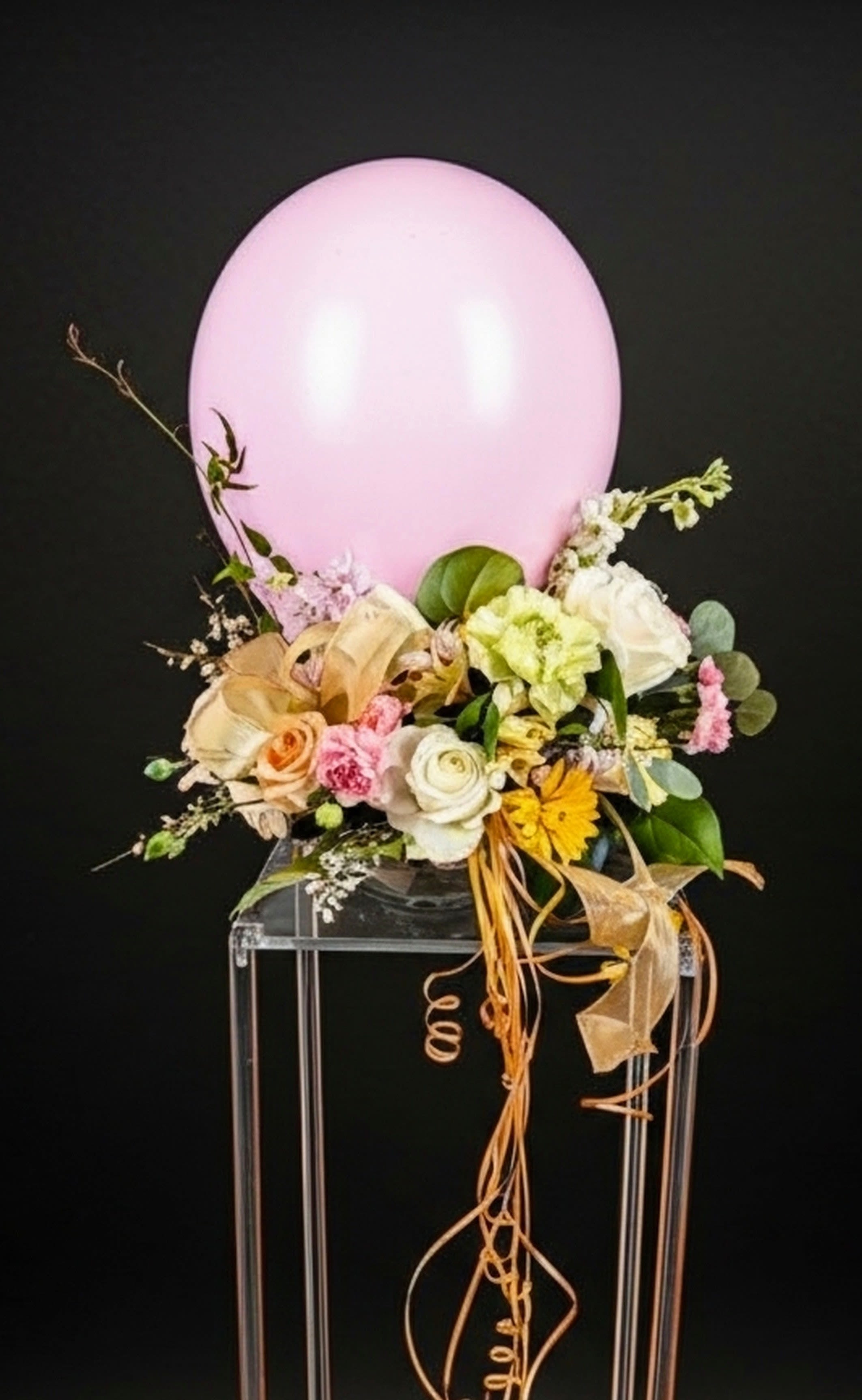 Hannah's Birthday Bouquet - Say Happy Birthday in a way that is both elegant and whimsical! The Hannah's Flowers Happy Birthday Bouquet is sure to be the talk of the office or the day! Send this beautiful arrangement to your loved one to make that lasting impression!  Want a color other than pink? No problem, simply request another color option in the "notes for designers" Section of the order form and we will do our best to accommodate you!