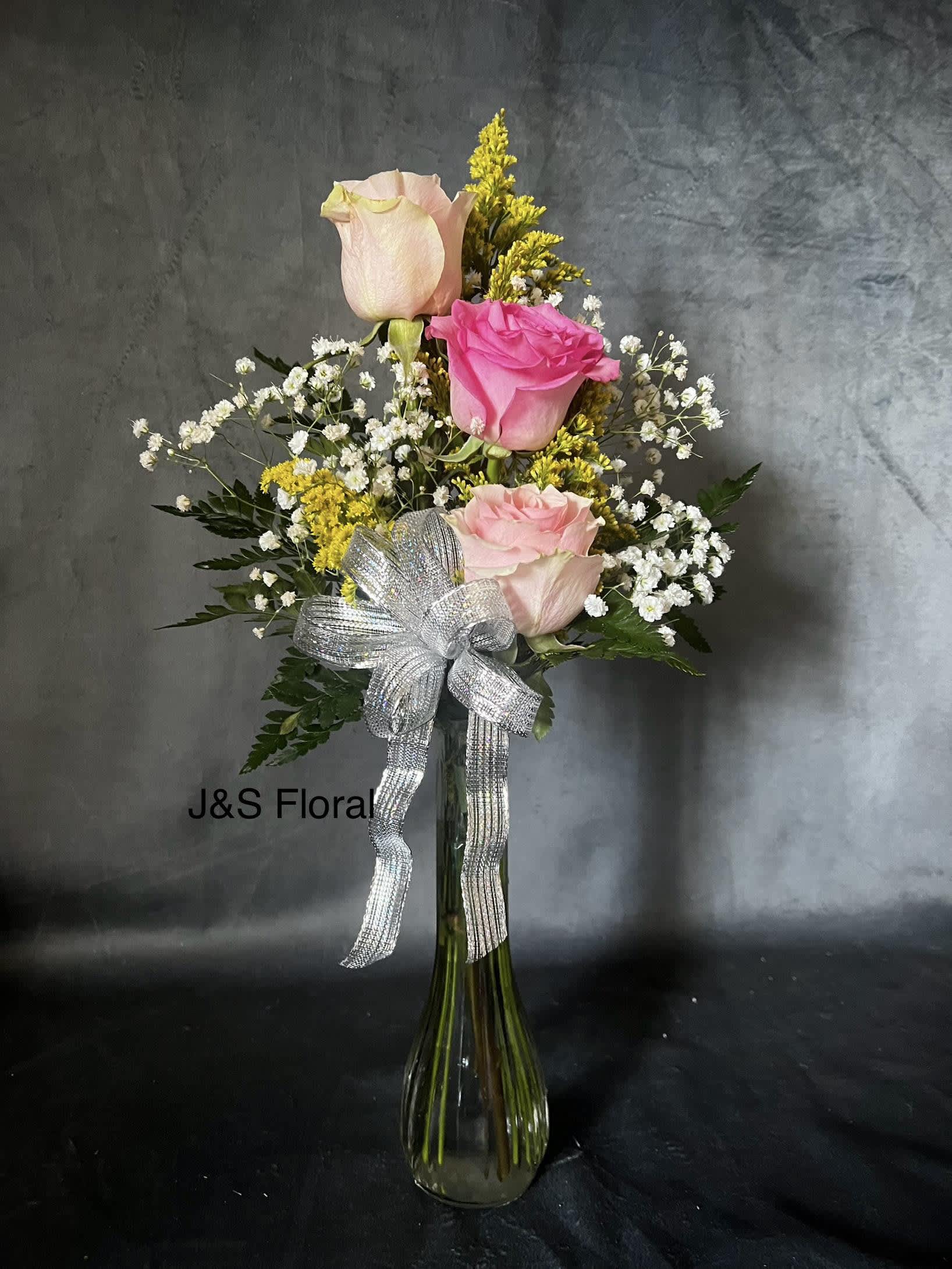 Pink Trio Delight  - Introducing Our Design Pink Trio Delight beautifully arranged with 3 Premium Pink Roses in a bud vase to say I love you or celebrate your loved ones!