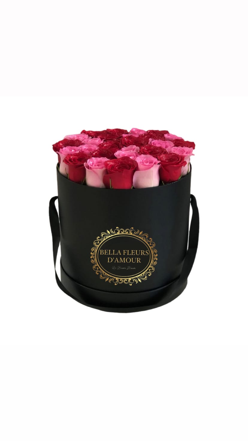 Classic red &amp; pink round box  - Our luxury round box filled with red and pink Ecuadorian roses will be perfect for any occasion 
