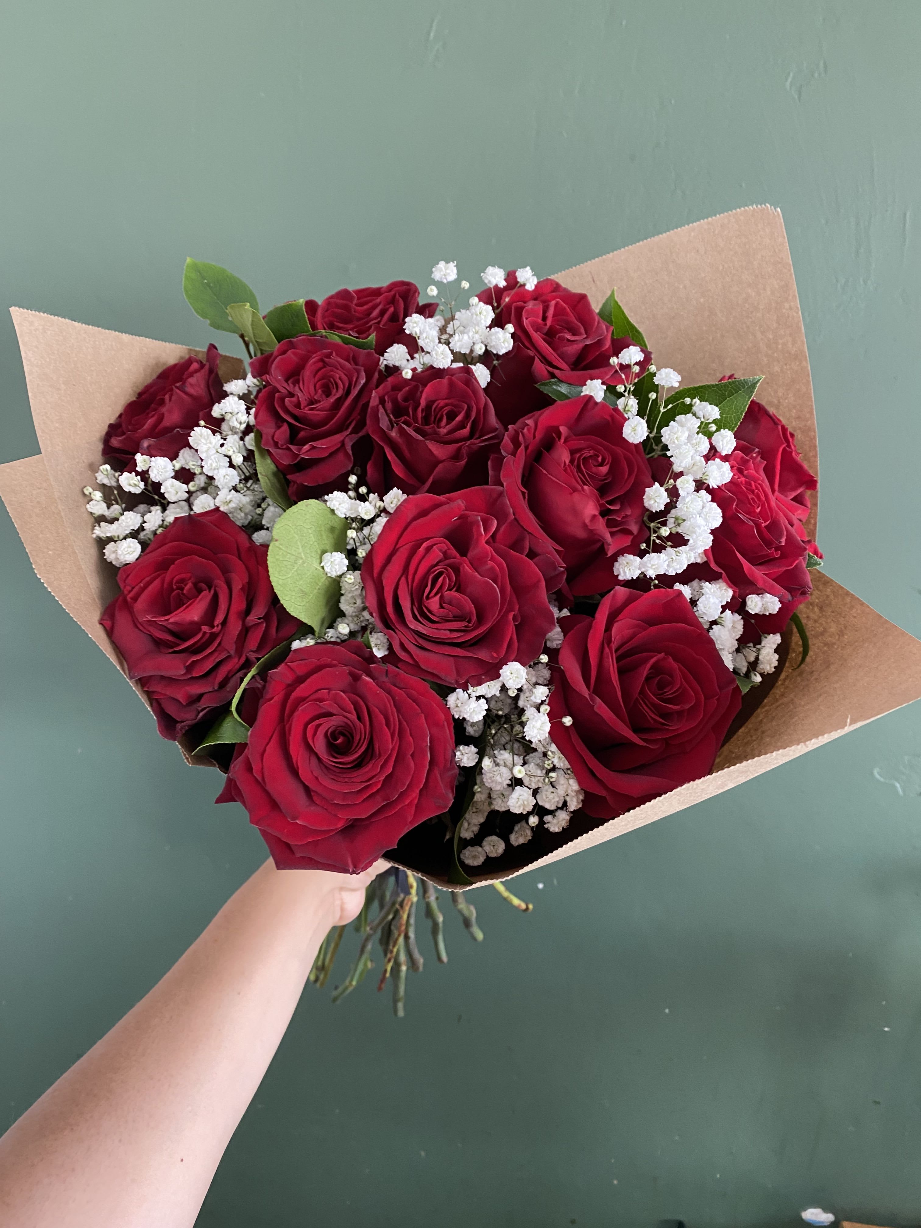 The classy  - A classy bouquet of red roses and baby’s breath 