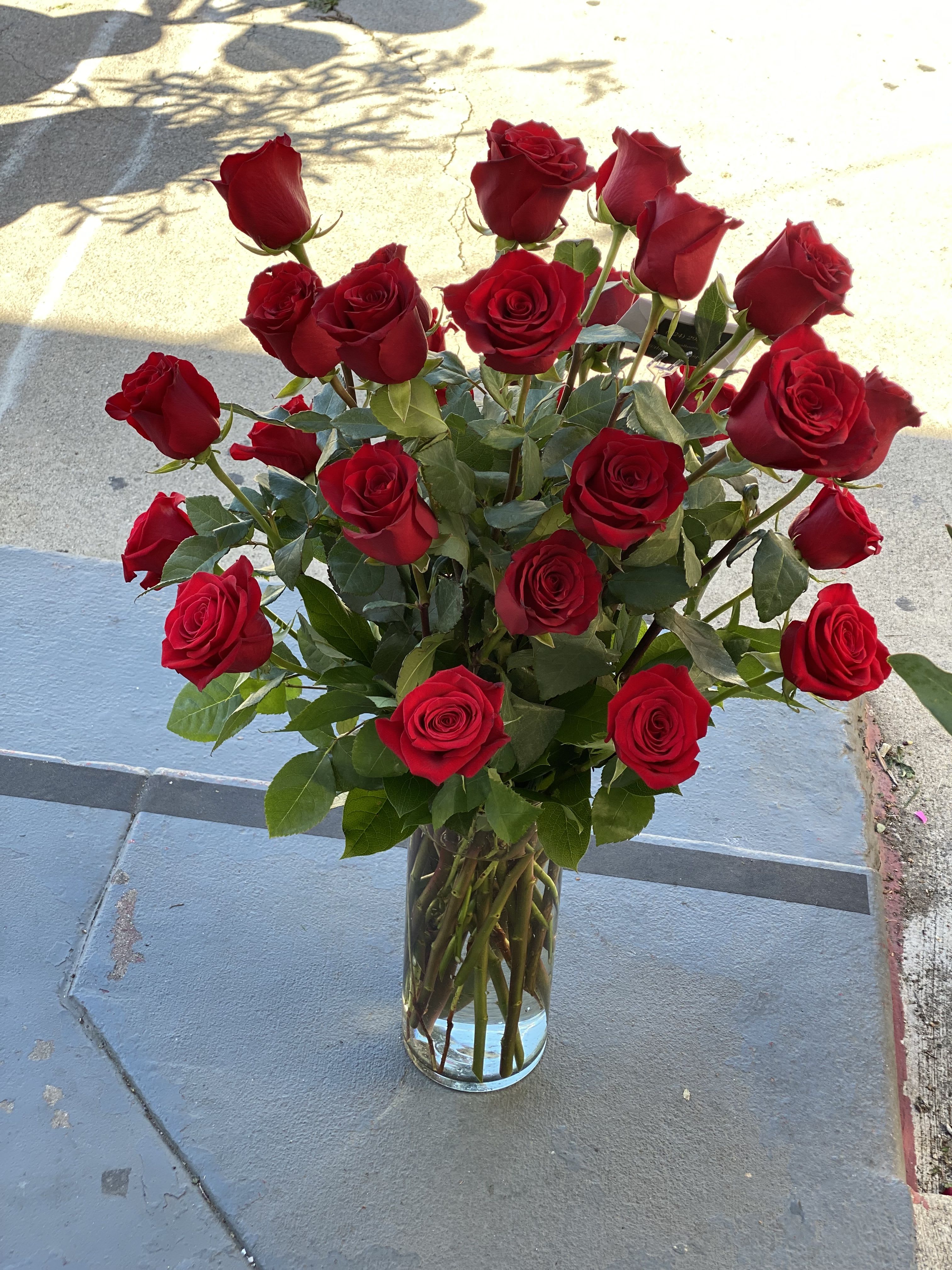 Red heart  - 2 dozen red roses in vase 