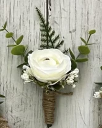 Ranunculus Boutonniere by Love and Bloom - An elegant pair, this flower pops out against any backgorund matches any theme for proms, weddings, and quinces!   *Please specify ribbon color and dress color/theme in order details!*