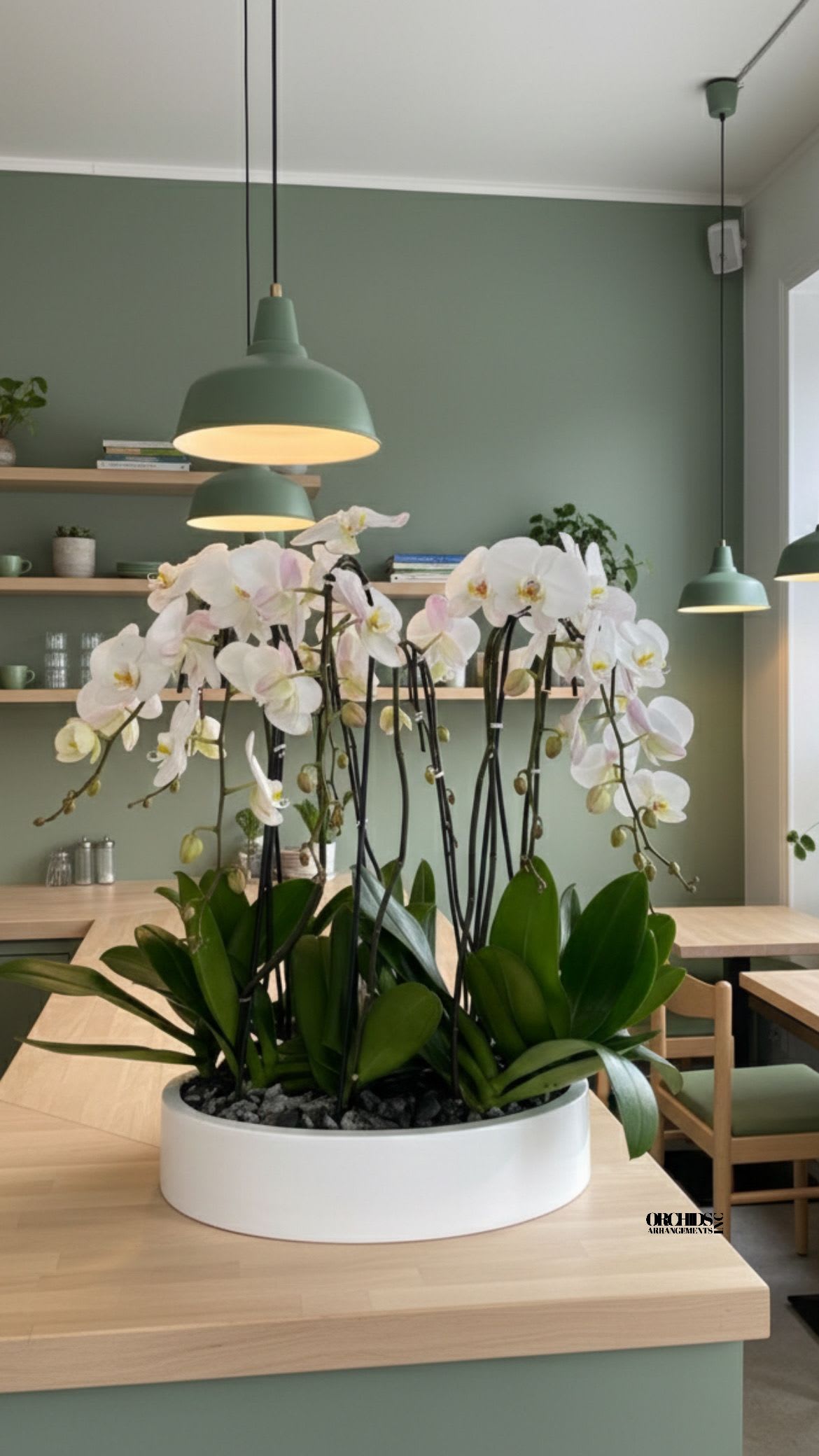 White Flower Orchids Same Day - A high quality Eleven white orchid arrangement with a vase 19.5" D X 4" T. An orchids arrangement deliver for any occasion design with fresh natural real beautiful Phalaenopsis cascade orchids plants minimalist decor. 