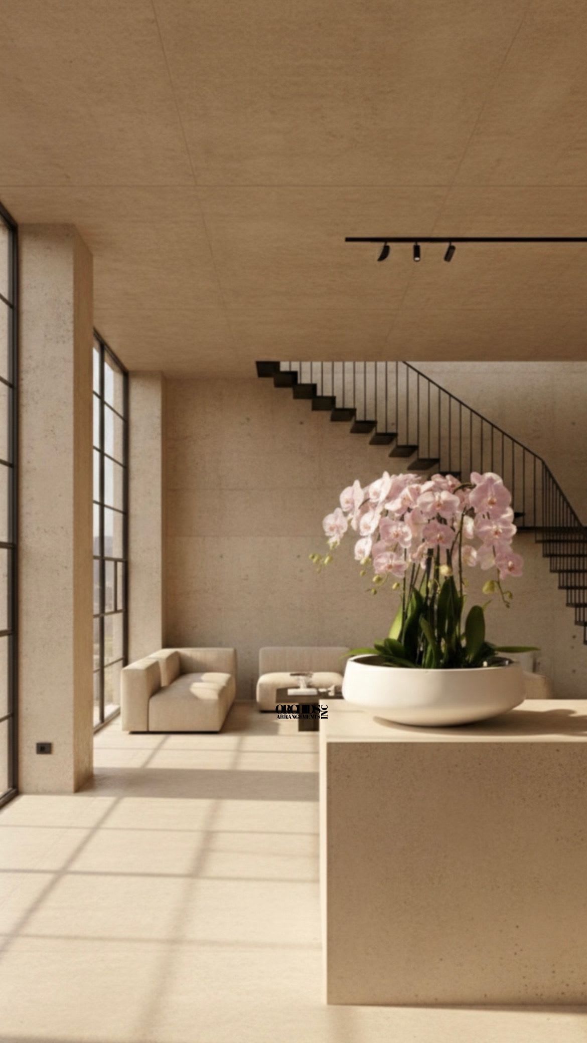 Same day Pink Orchid Flowers - A high quality Eight pink orchids arrangement with a vase 20" D X 7" T. An orchids arrangement deliver for any occasion design with fresh natural real beautiful Phalaenopsis cascade orchids plants 