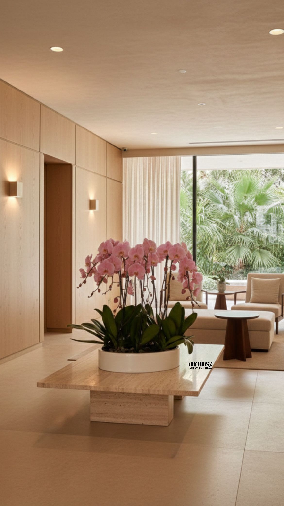 Pink Orchid Flower Same Day - A high quality Ten pink orchids arrangement with a vase 19.5" D X 4" T. An orchids arrangement deliver for any occasion design with fresh natural real beautiful Phalaenopsis cascade orchids plants minimalist decor. 