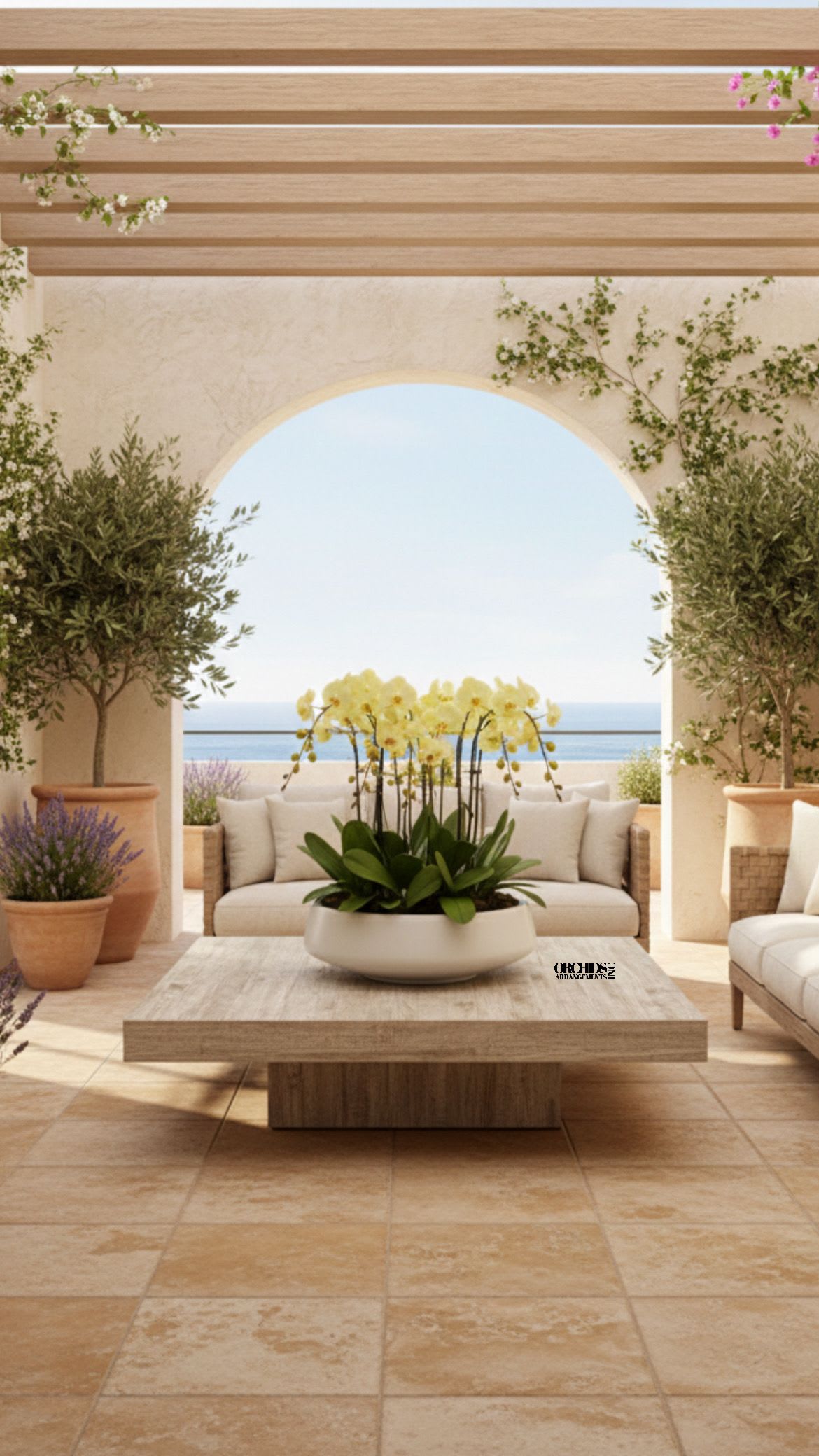 Same day Yellow Flower Orchid - A high quality Ten yellow orchids arrangement with a vase 20" D X 7" T. An orchids arrangement deliver for any occasion design with fresh natural real beautiful Phalaenopsis cascade orchids plants minimalist decor.