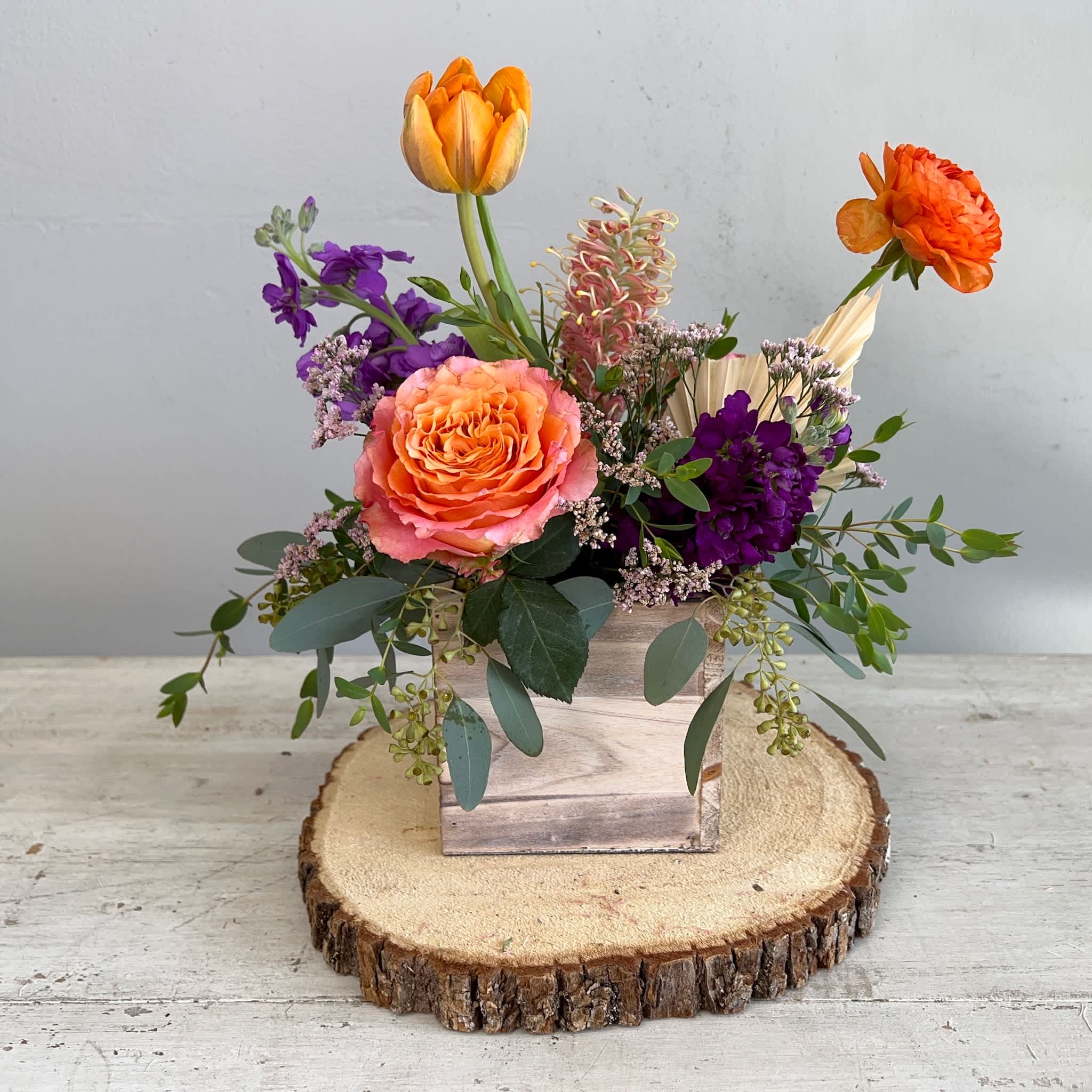 Farmhouse Fun - Mix of Orange and Purple Pretties in farmhouse vase