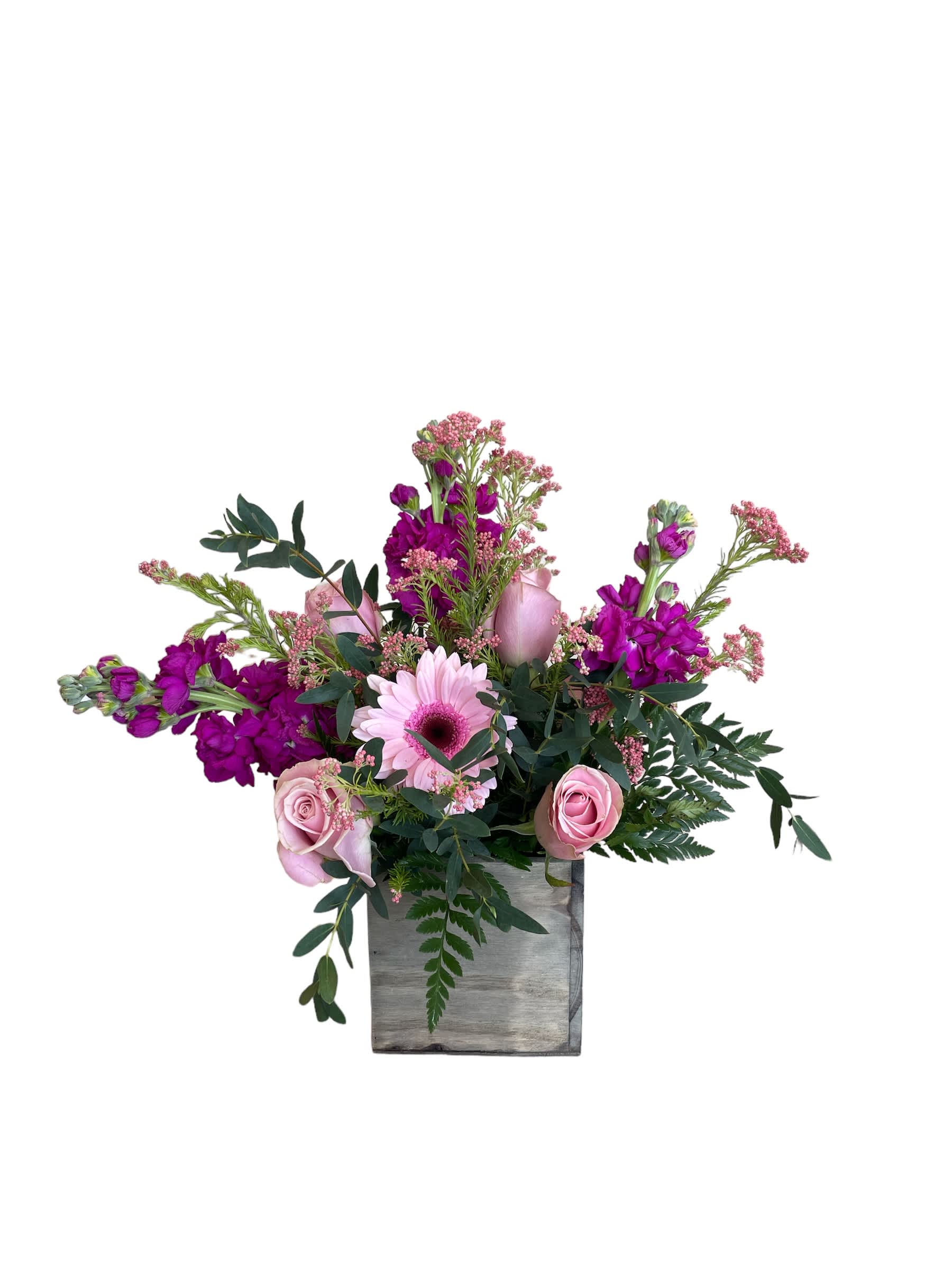 Pink in a Box - Sweet Pink Gerber Daisies and Pink Roses 