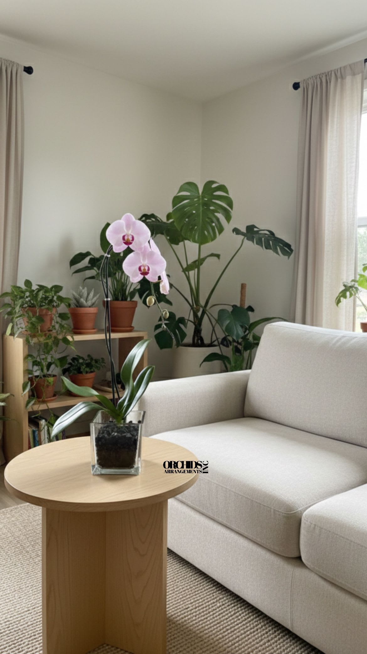 Pink Flowers Delivery - Same Day Delivery Single Phalaenopsis Cascade Pink Orchids Arrangement with a vase 6" D X 6" T. 