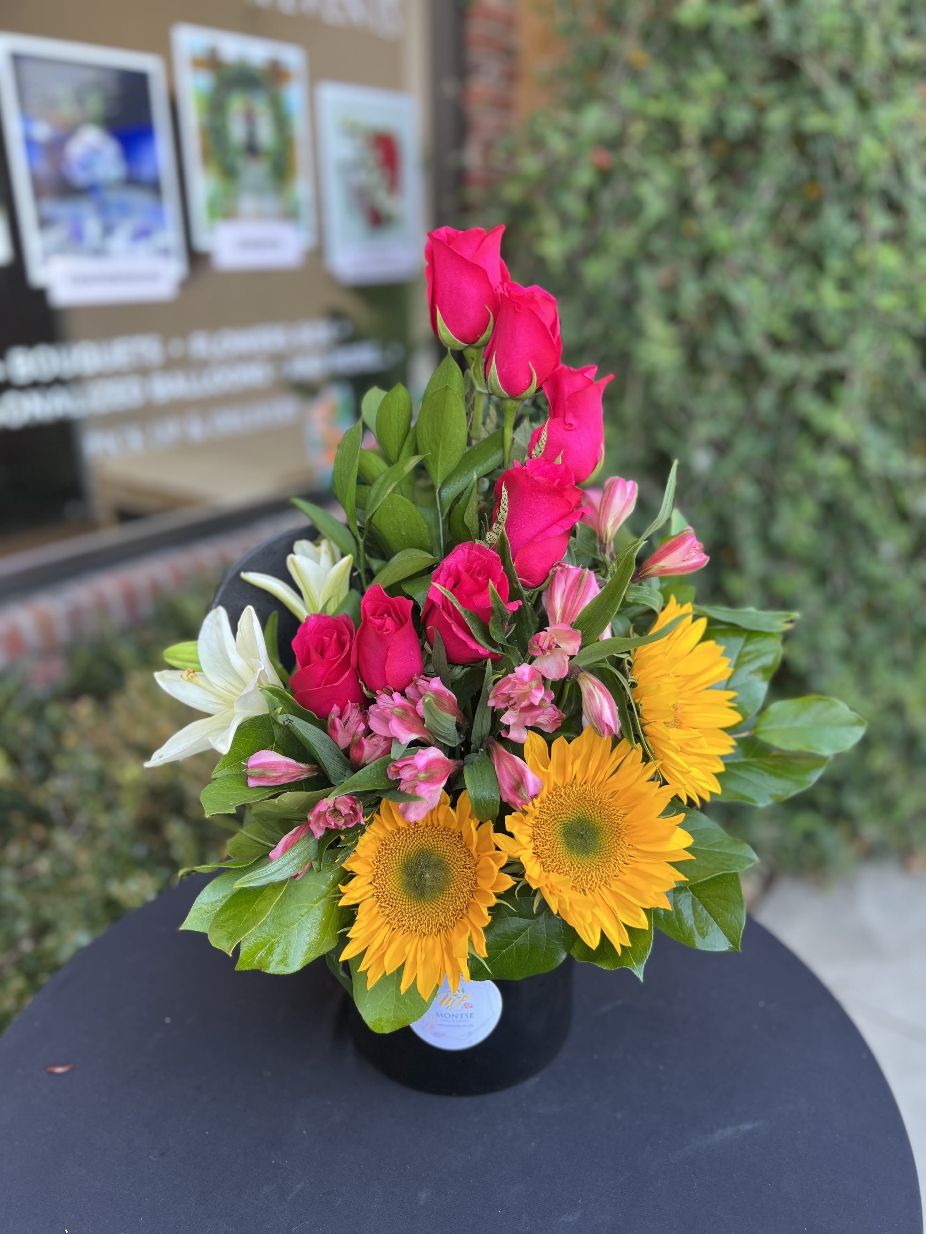 Angie  - Pretty pink roses , sunflowers, lilies  and Alstromerias