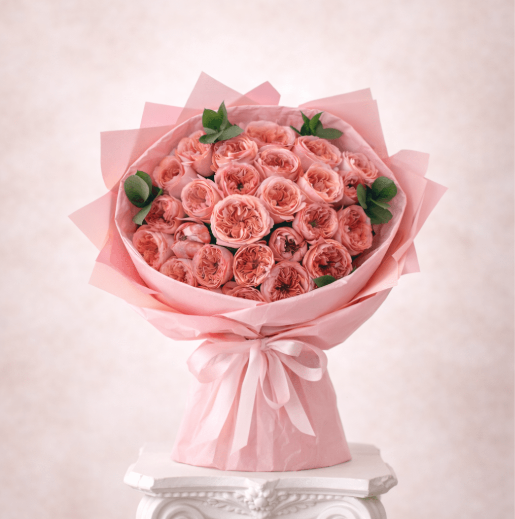 Rosy Radiance  - A beautiful bouquet of garden roses that smell beautifully with greenery 