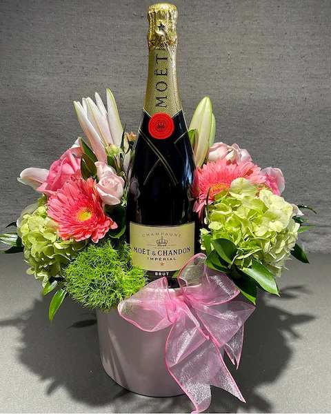 Sparkling cider and flowers - Beautiful arrangement of flowers with sparkling cider   Flower colors can vary but will be beautiful