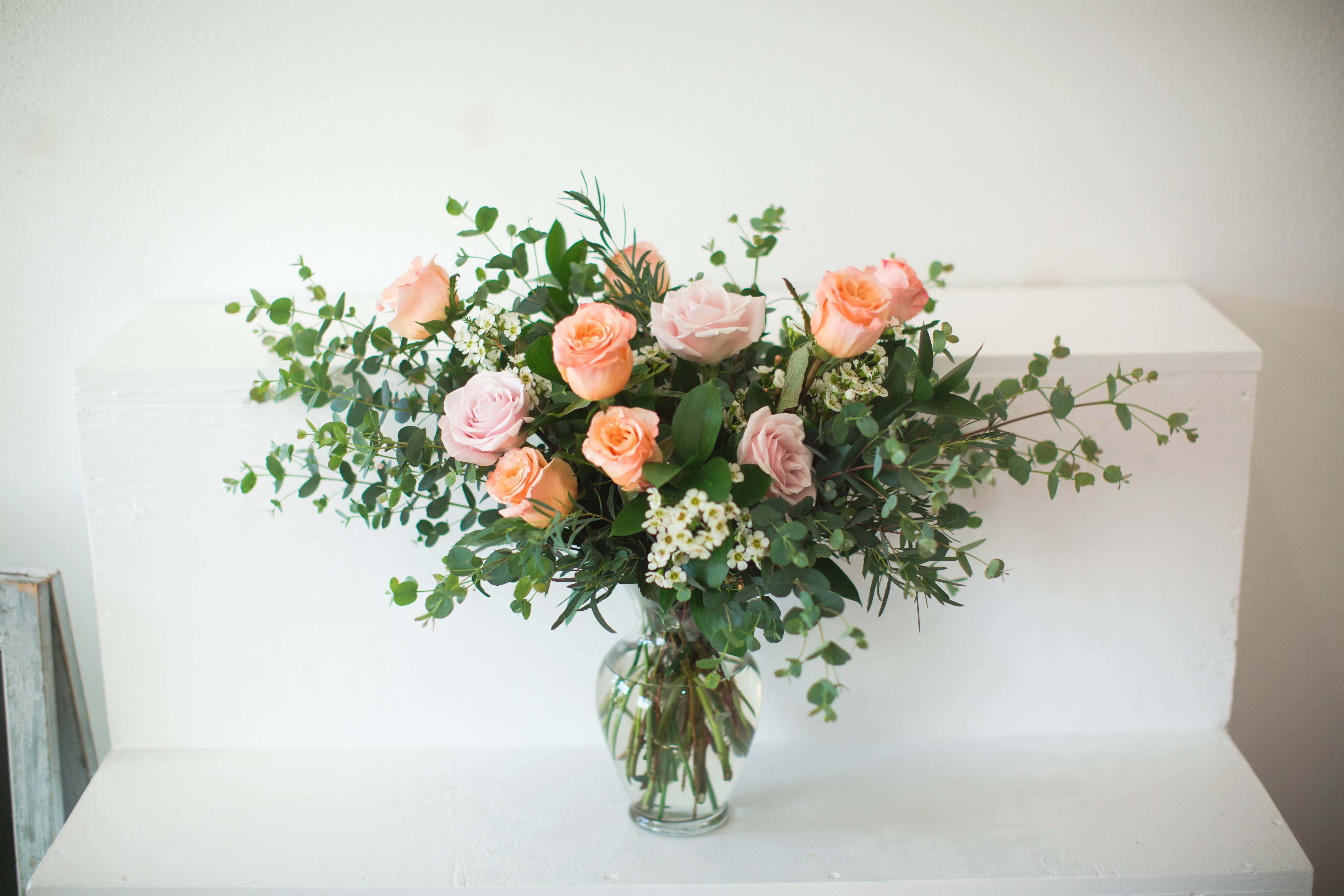 Balboa Blush  - Balboa Blush is a romantic garden-inspired arrangement featuring soft peach and blush roses layered with delicate seasonal blooms and airy greenery. Light, feminine, and effortlessly elegant, this design brings a refined European charm to birthdays, anniversaries, or simply celebrating someone special.  Understated yet memorable — a beautiful way to send something thoughtful and romantic.