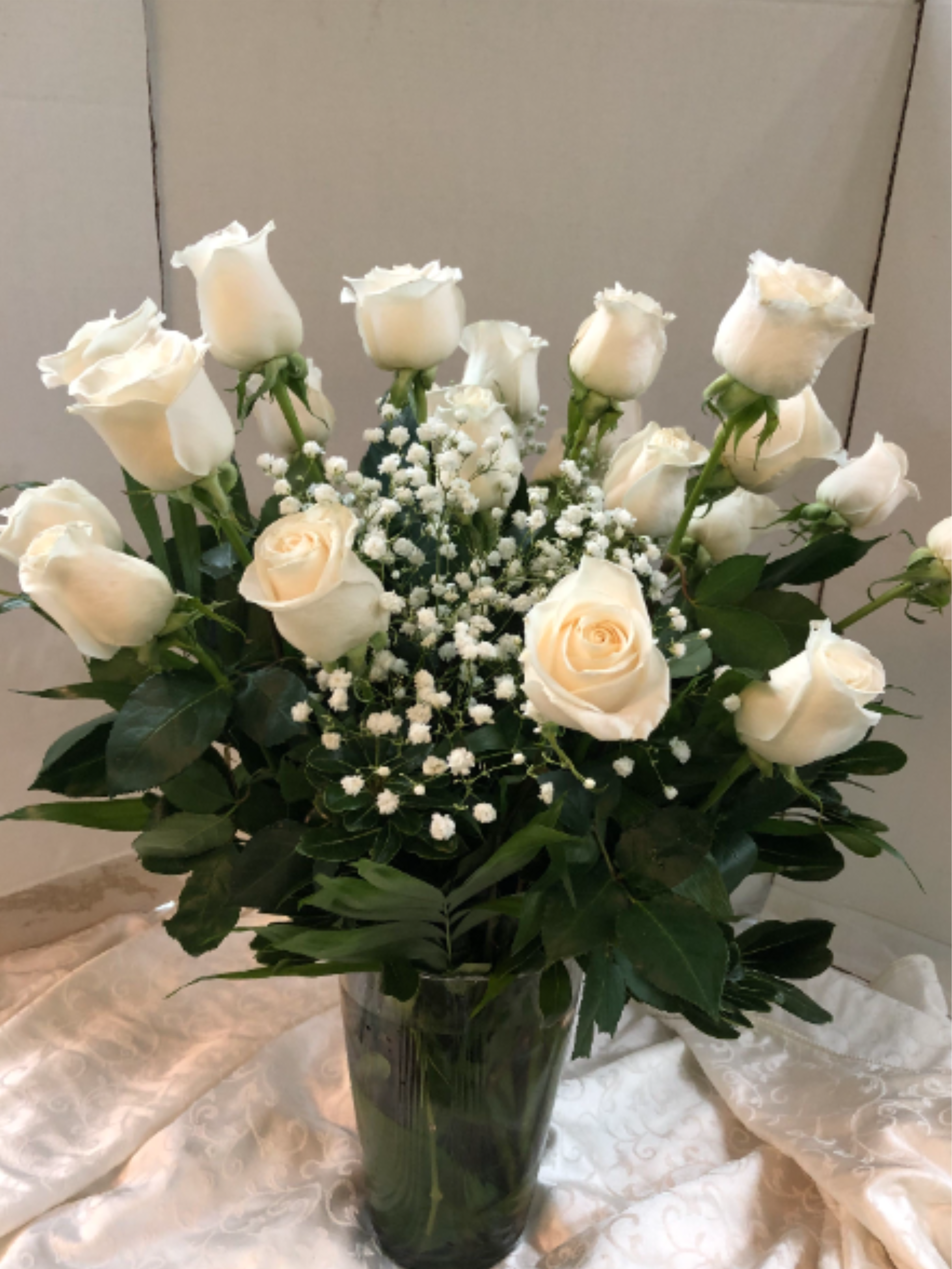 White   Roses (Picture is Deluxe) - White Roses,  Fancy Greens