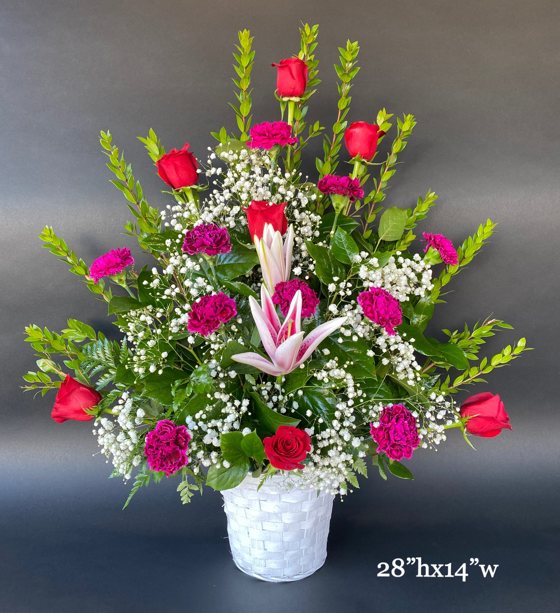 I Adore You Basket - "Love is just a word until someone comes along and gives it a meaning" Show your love with our I Adore You Basket. Different Colors  roses and carnations are available upon request. Additional cost might be required.