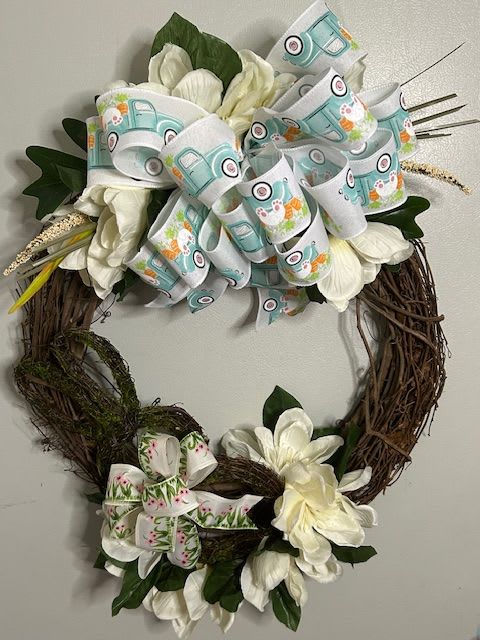 Bunnies and Bows - A artificial wreath to celebrate spring and easter with cute little bunnies and bows