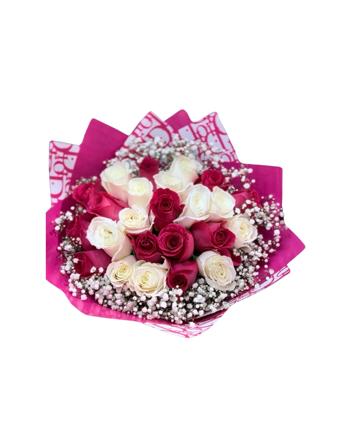 24 Pink and White roses  - Flowers