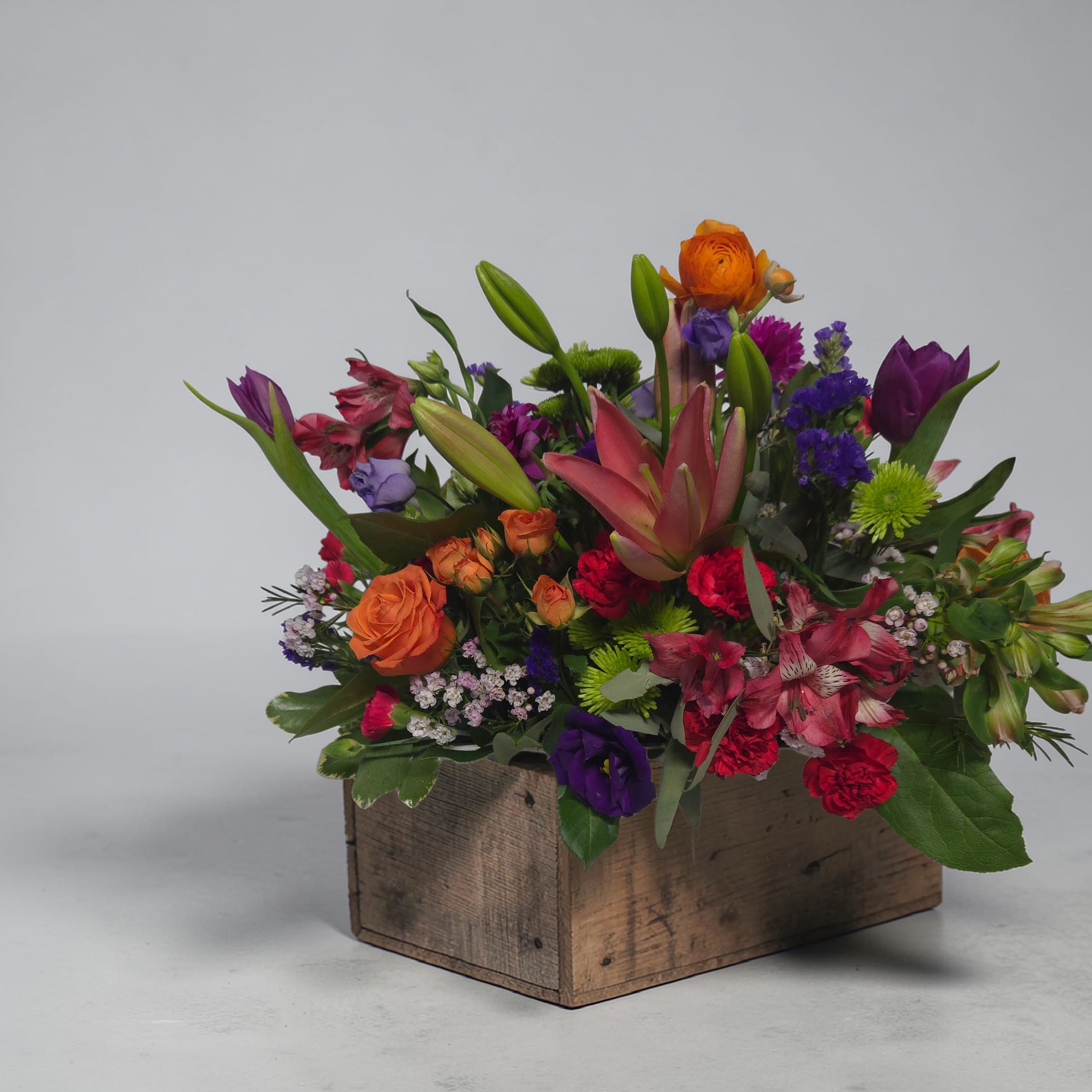 Box of Love - Reusable wood box with lily's roses and all the flowers.