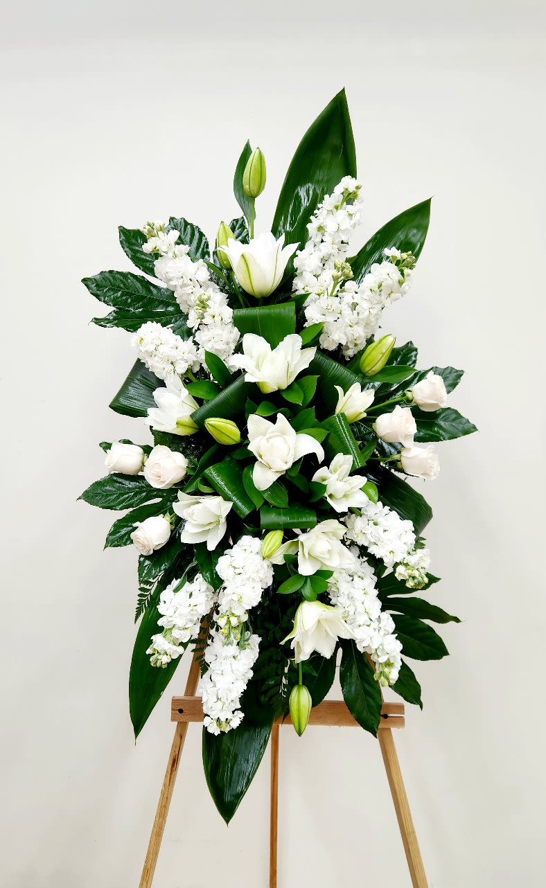 Pure Tranquility Spray - Pure Tranquility Spray creates a serene atmosphere that soothes the mind and nurtures a loving calm. Perfect for moments when you need to pause and find peace, this spray helps foster gentle relaxation and lasting tranquility. Its calming essence leaves a subtle, comforting aroma that invites reflection and warmth—reminding us that a peaceful heart is always cherished and remembered.  Approximate Size Without Stand:  Standard: 20" x 28"  Deluxe: 25" x 32"  Premium - As Pictured: 32" x 42"