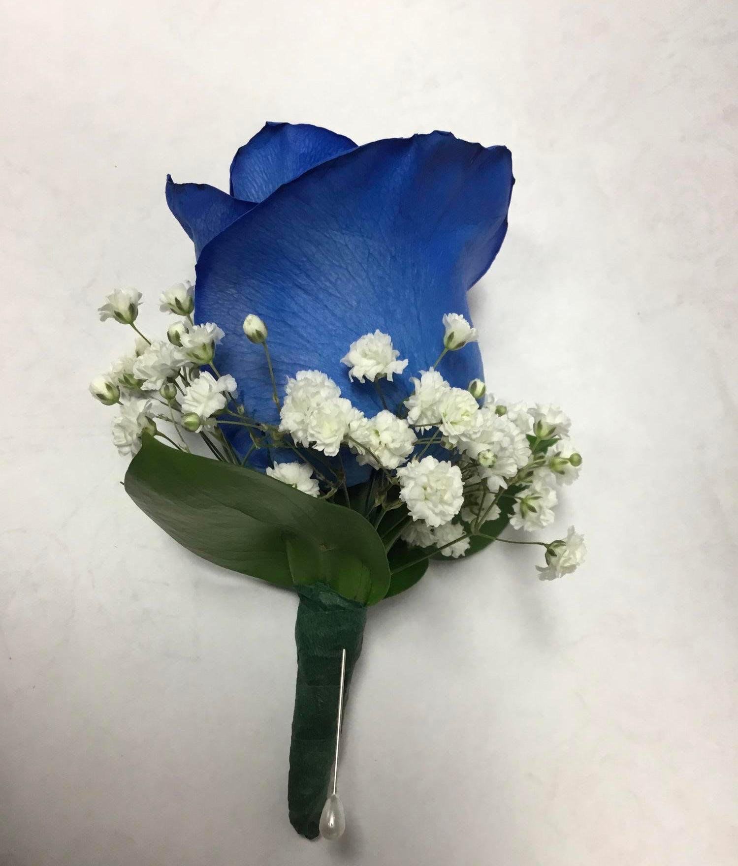 botonier blue  - blue rose with Baby's-breath 