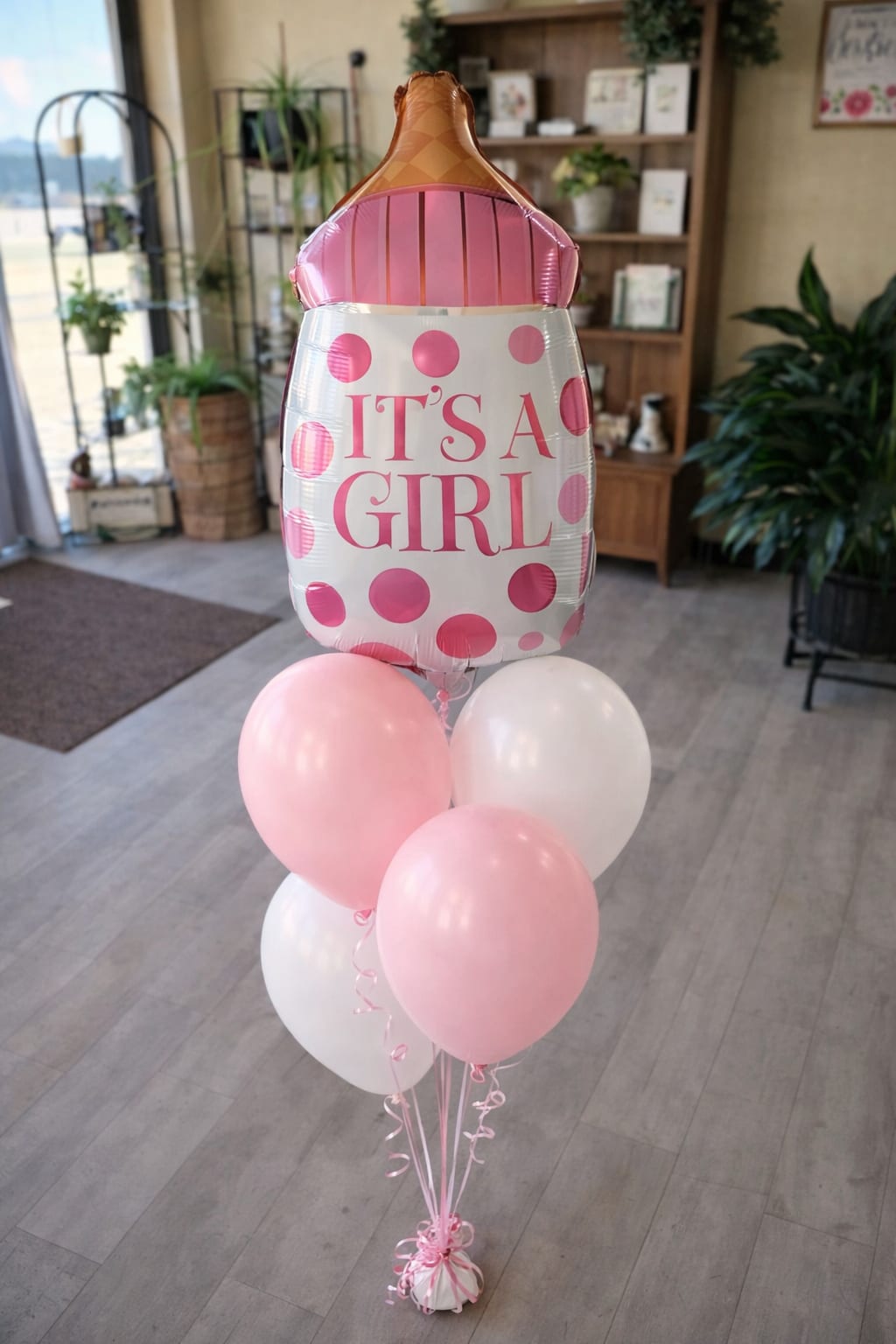 It's A Girl Pink Bottle Balloon Bouquet - 23 in Mylar Helium Inflated