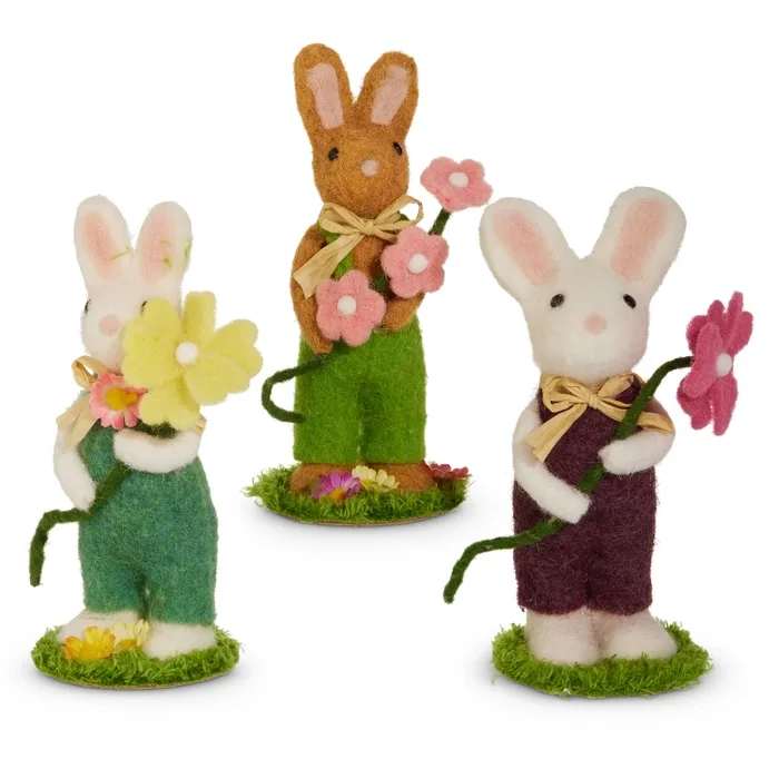 7.5" Felt Bunny with Flowers Available - 7.5" Felt Bunny with Flowers Price is for one bunny Please state color preference in special instructions at check out  