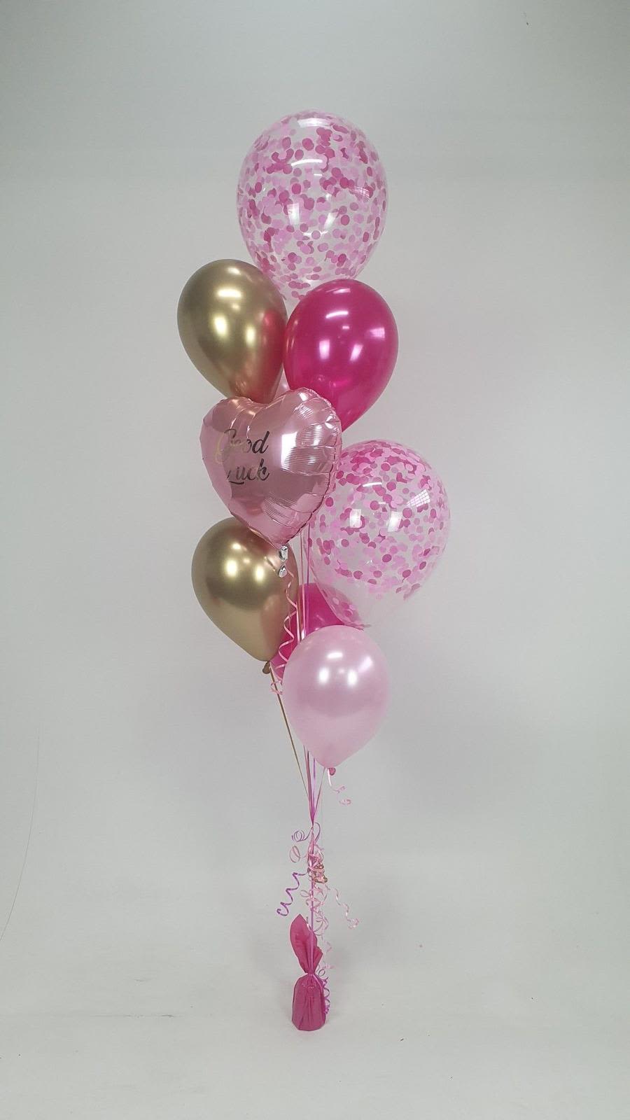 248 mix - set include 2 hot pink, 2 gold, 1 light pink, 2 clear confetti latex balloon and weight