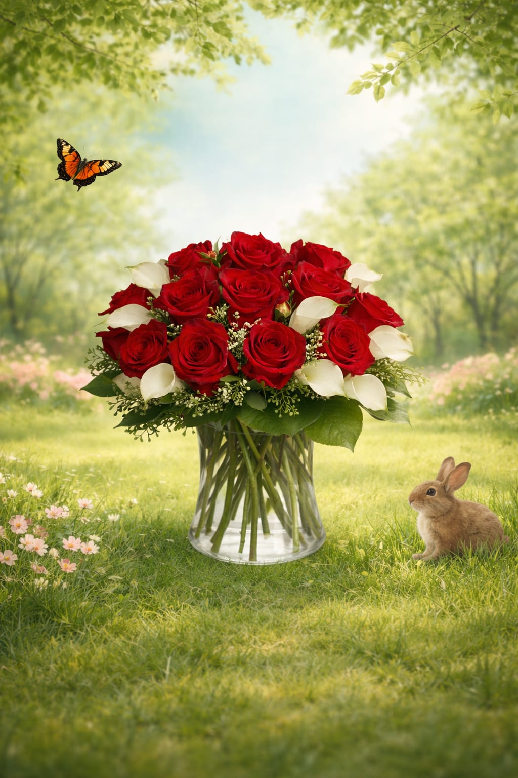 K217  Dozen Red Roses with Calla Lilies - K117 The Perfect Expression of Love   Capture the essence of romance with an arrangement that speaks straight from the heart. This enchanting display of passionate red roses paired with elegant white calla lilies creates a stunning reflection of love and devotion.  Arranged in a sparkling glass vase, these timeless blooms exude beauty and sophistication, making them the perfect gift for that special someone who holds your heart. The vibrant red roses symbolize deep affection, while the graceful white callas convey purity and admiration—a harmonious blend that says more than words ever could.  Let your love shine through with this captivating arrangement. It’s more than a gift; it’s a declaration of what’s in your heart. ️ Standard 12 Roses and 6 White Mini Callas, Deluxe   12 Roses and 10 White Mini Callas, Premium  18 Roses and 10 White Mini Callas