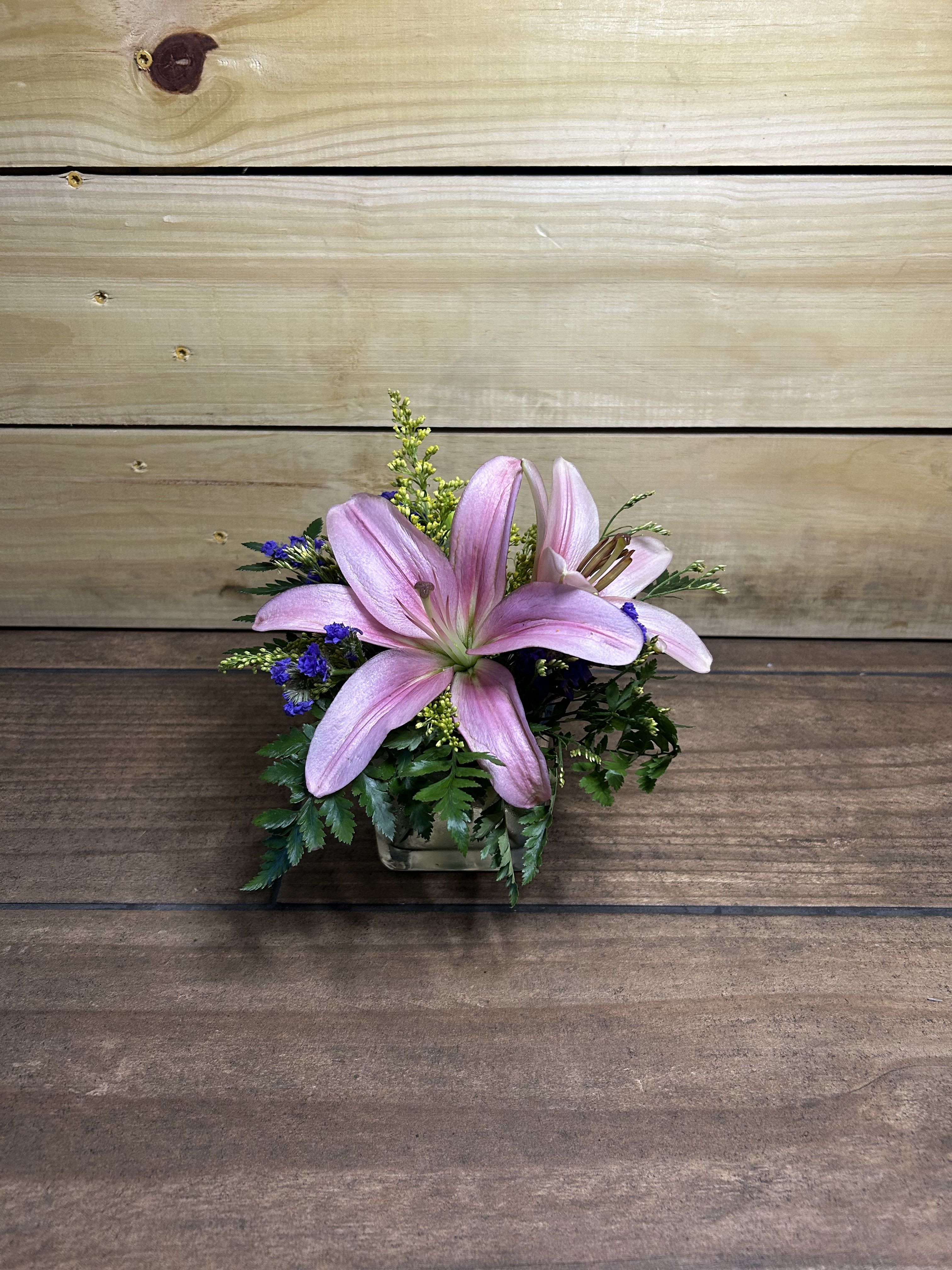 Pink Promise - A simple arrangement of two pink lilies. 