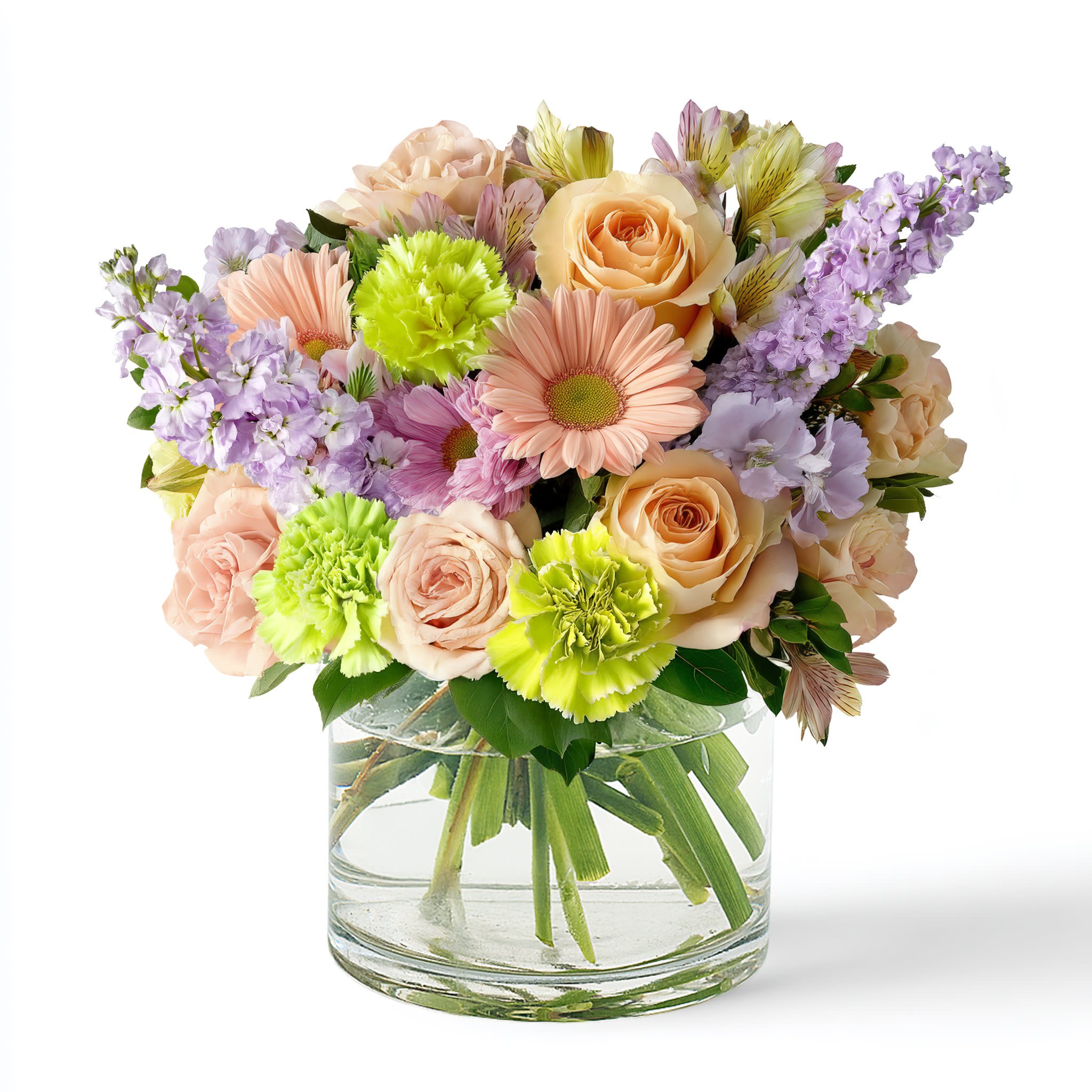 Sunlace Bouquet - A sunny mix of flowers like peach roses, yellow petals, and touches of lavender, perfect for spring celebrations.