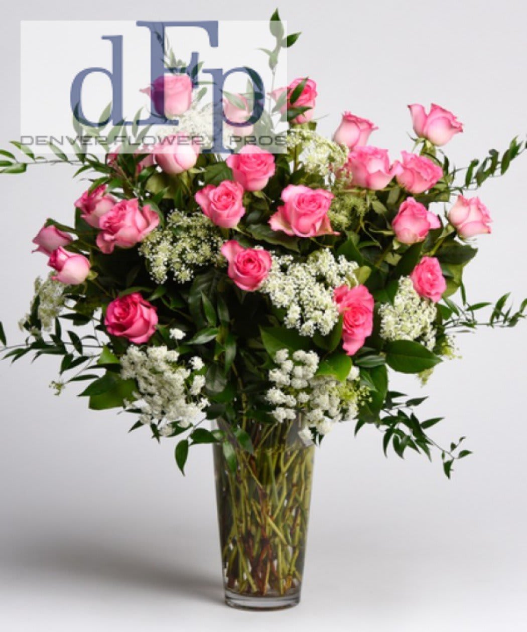 Long Stemmed Pink Rose arrangement - Denver Flower Pros Flowers offers luxurious long stem pink roses in pink. We purchase our roses direct growers. In fact, most of our premium o fresh cut roses come from the high mountains of Ecuador. Roses are appropriate for just about any occasion. You can send an elegant long stem rose bouquet just roses or request that we mix them in with other floral favorites, such as, hydrangea, lilies, more. We can customize your rose arrangement to your precise needs.