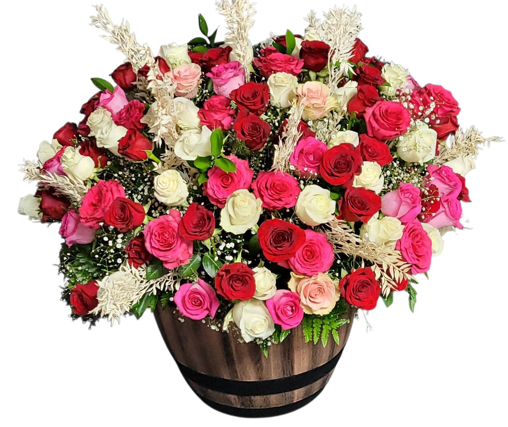 Barrel mix roses - Barrel with a 12 dozen mix roses 