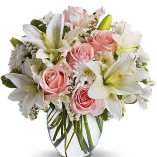 Serenity and Bliss  - Pink Roses and white lilies 