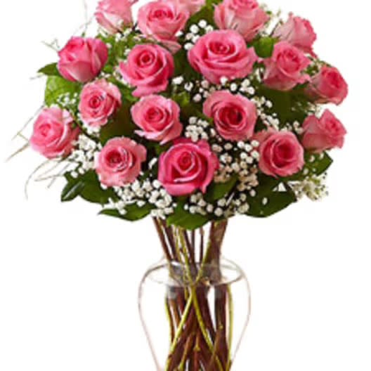 24 kisses  - 24 pink Roses on clear vase