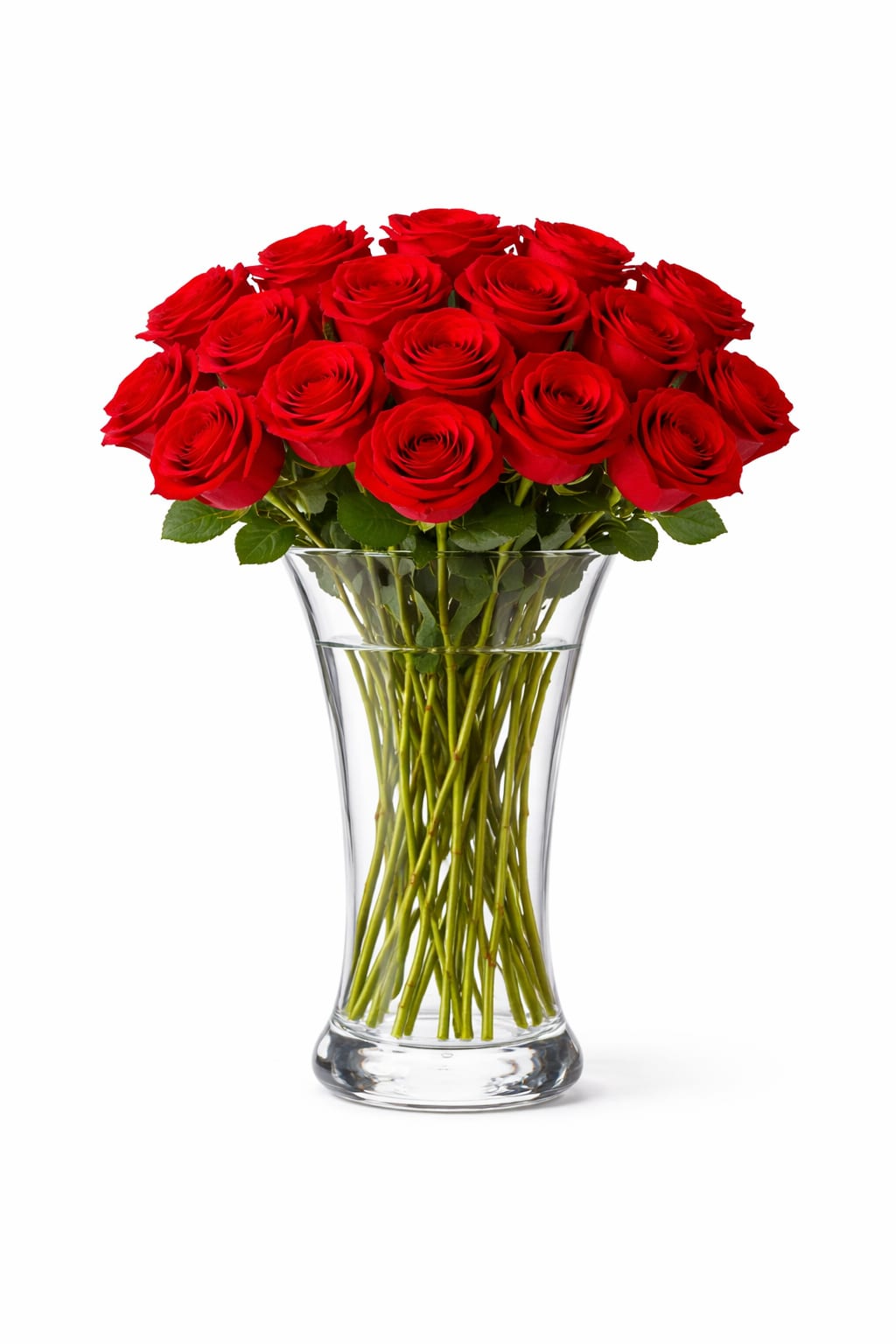 16 Red Roses Luxe  - 12 red roses and graceful eucalyptus in a gorgeous vase.  *Vase/container may vary depending on availability of stock at time of purchase. *We strive to use the flowers shown whenever possible; however, substitutions of equal or greater value may be made based on seasonal and market availability.       