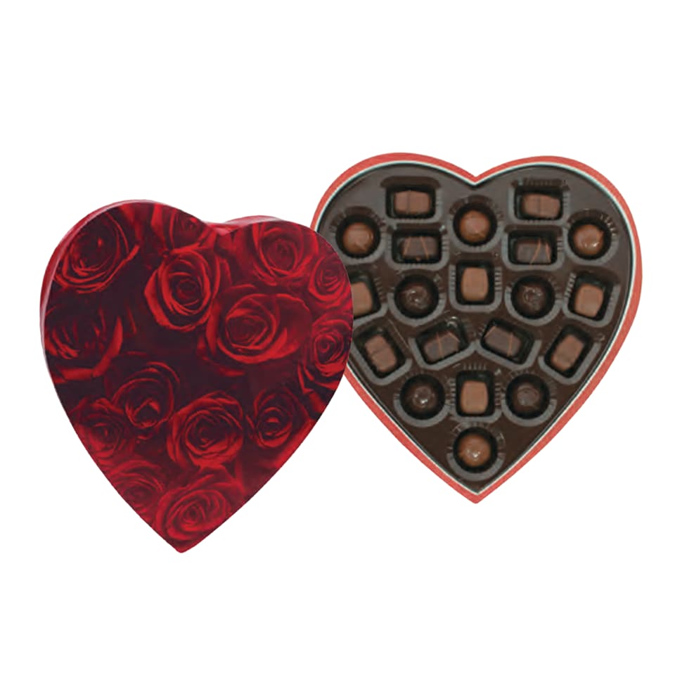 Heart Chocolate Assortment - Milk and dark chocolate. 8oz. Package: 10"H, 101/2"W