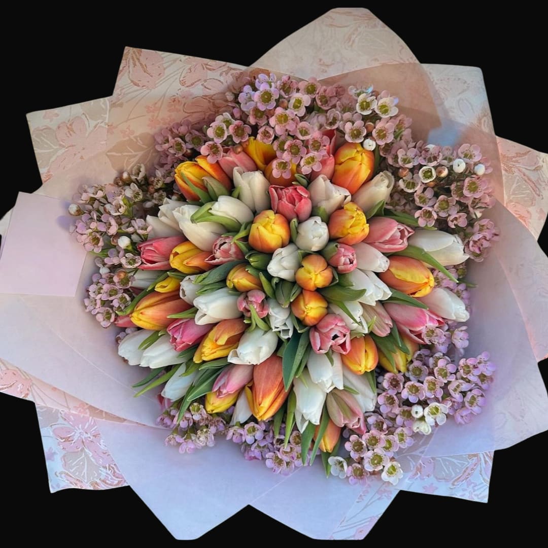 Bountiful Tulip Garden Wrapped Bouquet (No Vase) - Bountiful Tulip Garden Wrapped Bouquet (No Vase)
