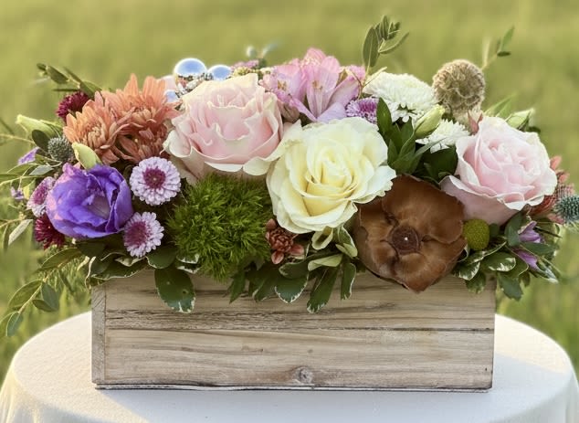 Pastel Garden Floral Box - Roses, Pastel Accent Florals, Unexpected Textures and Heavy Grennery.  