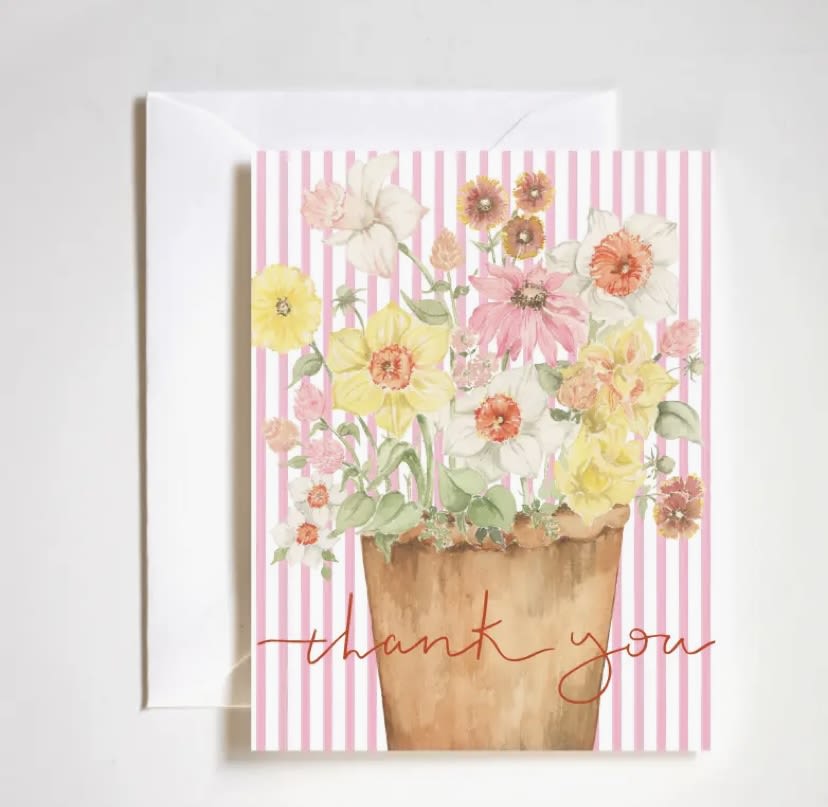 Thank Your Flower Pot Card - Stephanie Tara Stationary  All hand painting and lettering in Stephanie's signature style!  Size A2 with a white envelope packed in a clear cello sleeve