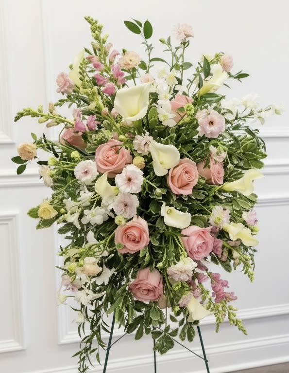 Secret Garden Spray - This beautiful standing spray is in shades of blush, pink and white.