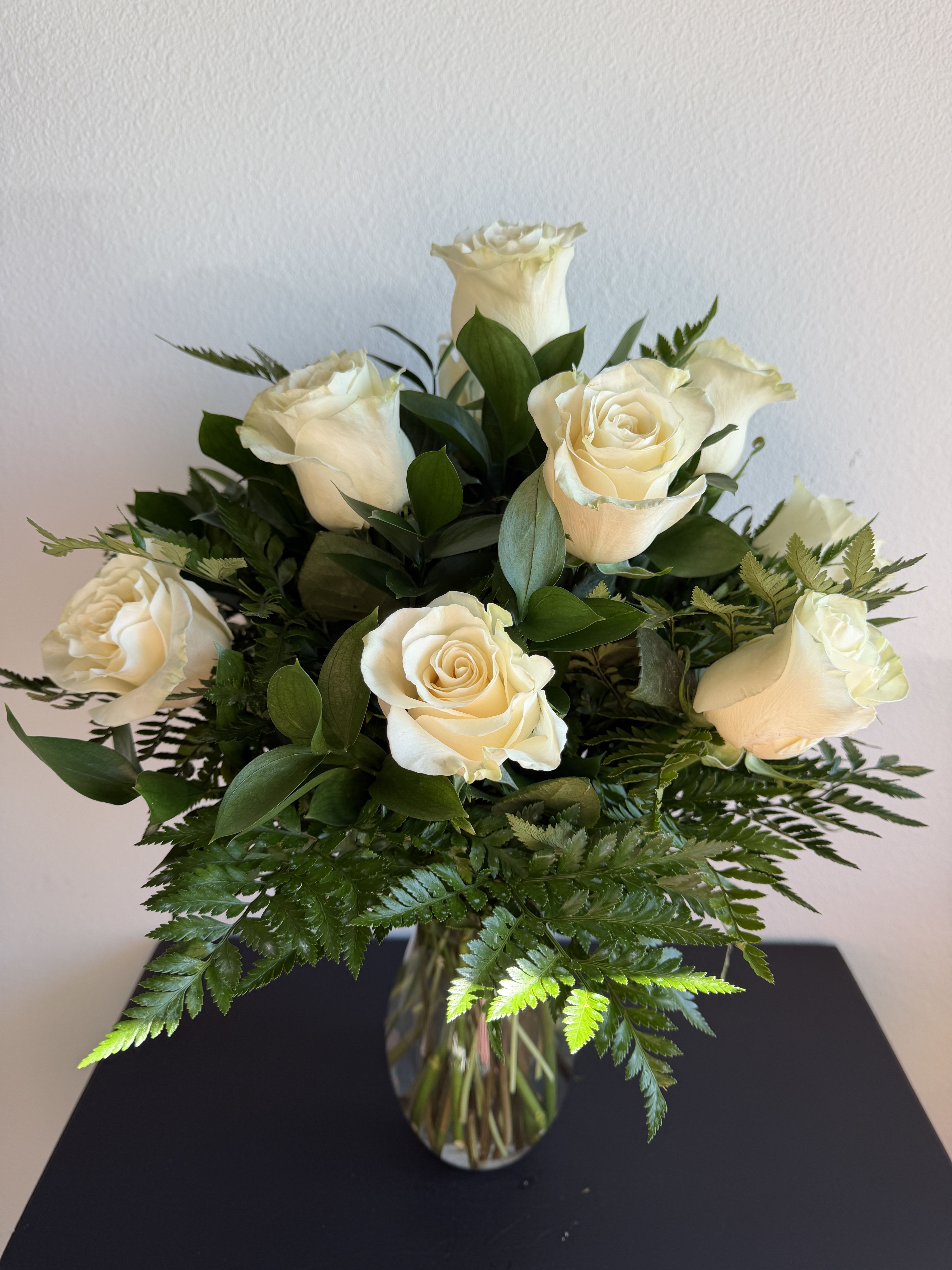 Traditional Dozen in White - 12 white roses designed in a traditional style