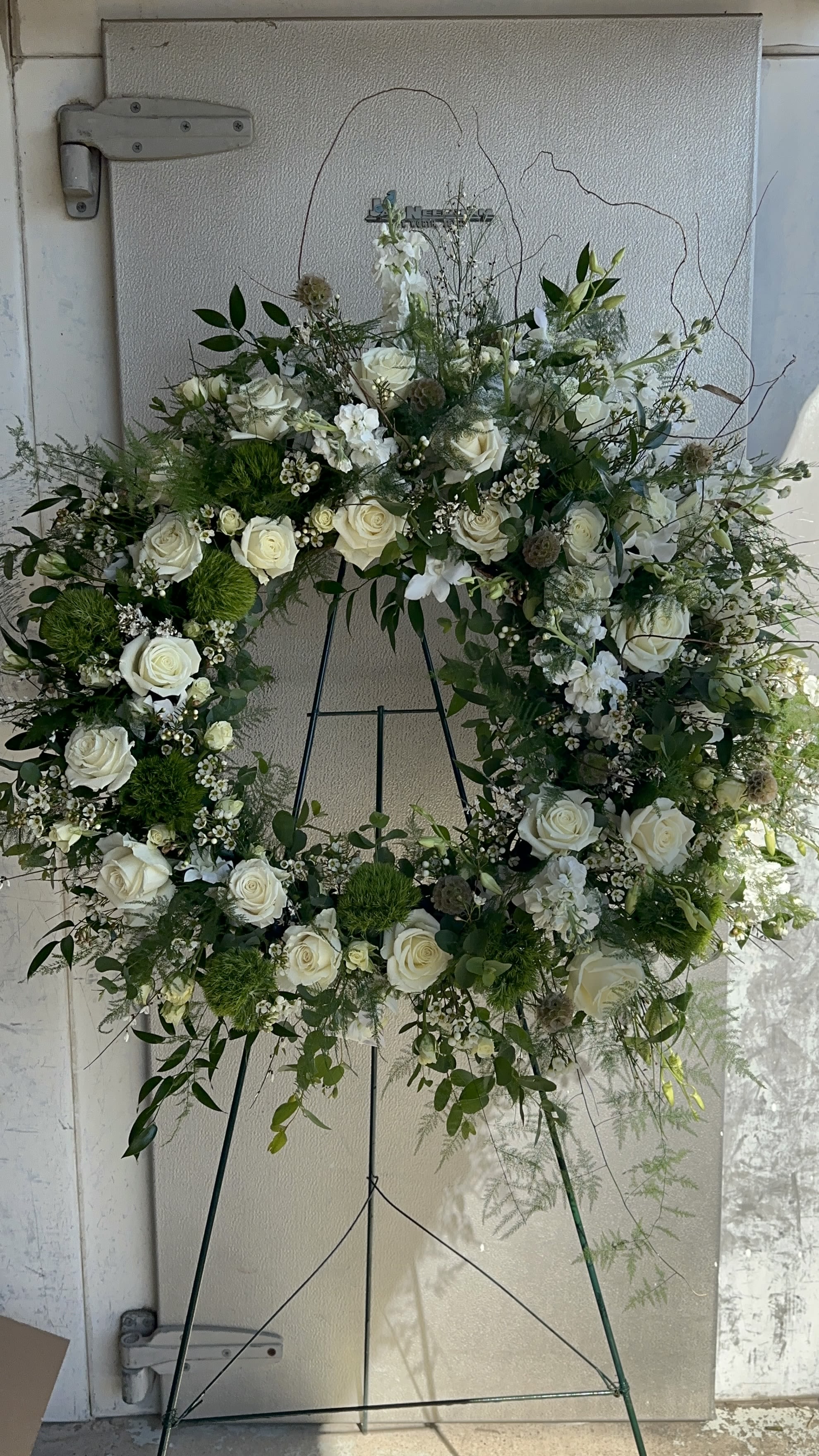 White Sacred Garden - Casket Cover will approximately match this -- color and flower substitutions may be needed